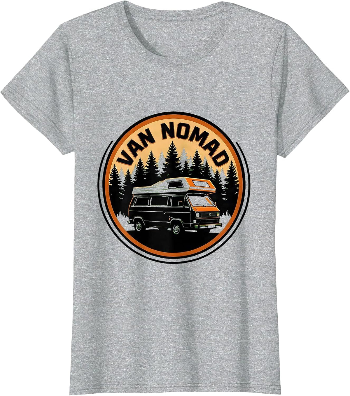 Van Nomad Silhouette Campervan Van Life Road Trip T-Shirt - Heather Grey
