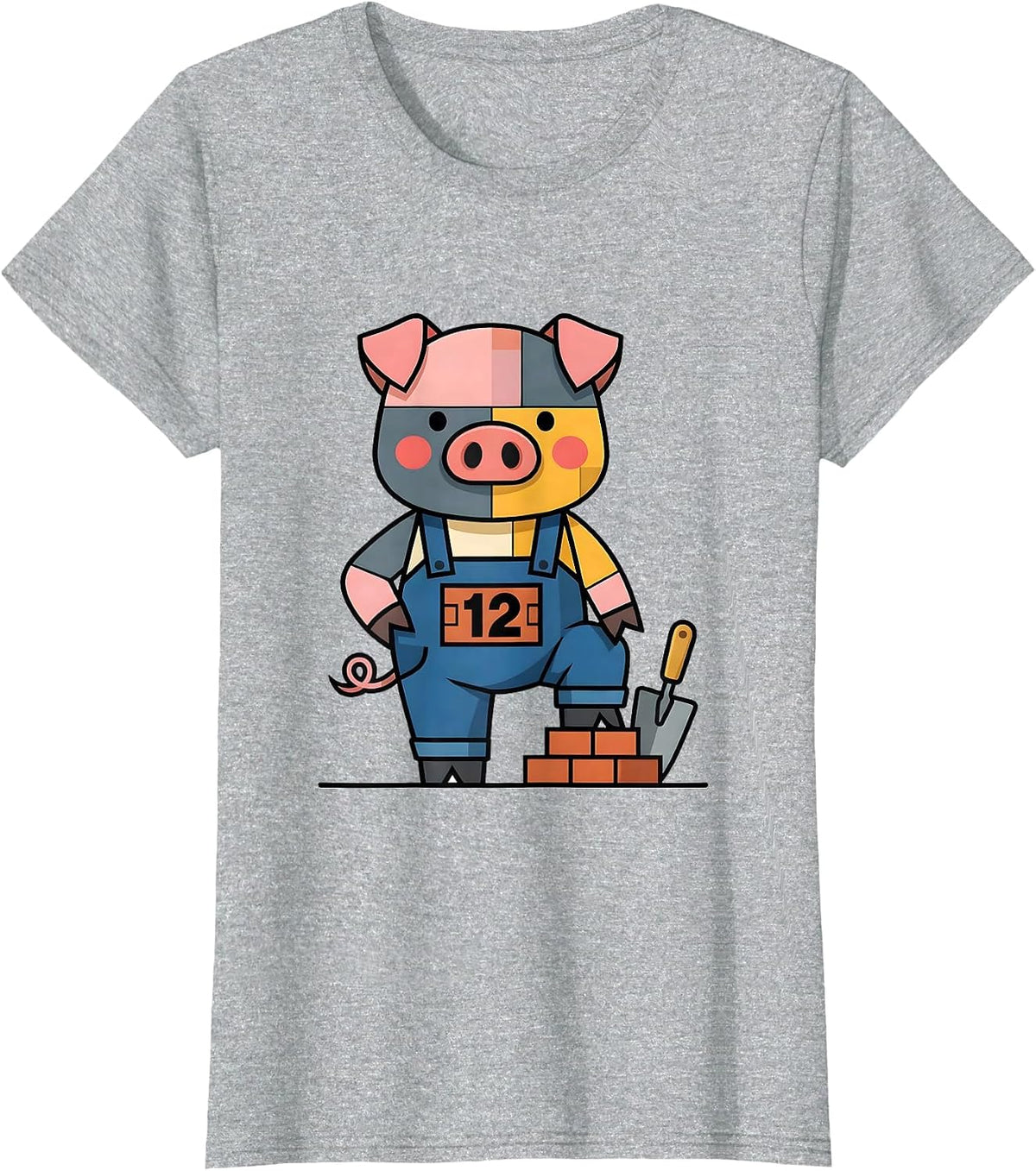 12 Flat Vector Pig Lover Halloween Costume Humor T-Shirt - Heather Grey