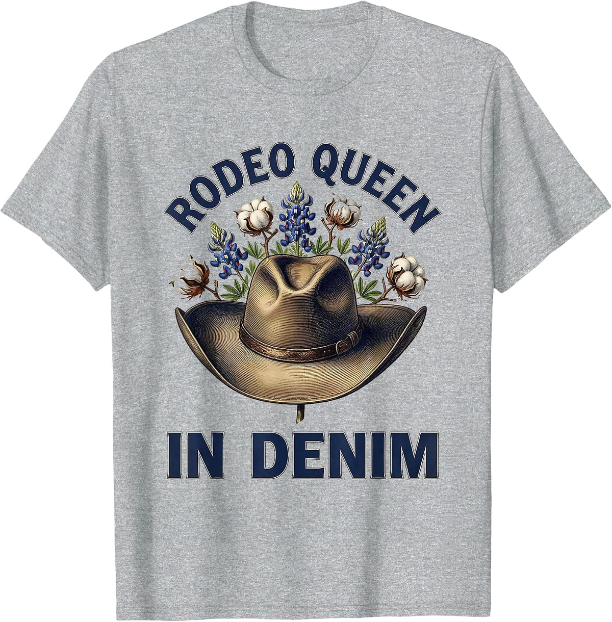 Men's Rodeo Queen In Denim Cowgirl Design T-Shirt - Heather Grey