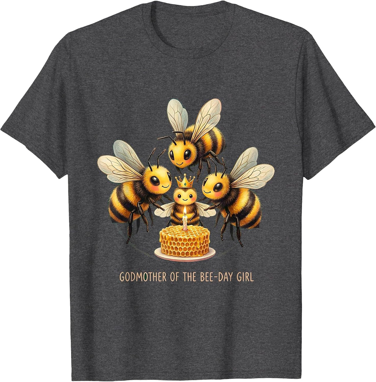 Men's Godmother of the Bee-Day Girl Storybook Birthday Matching T-Shirt - Dark Heather Grey