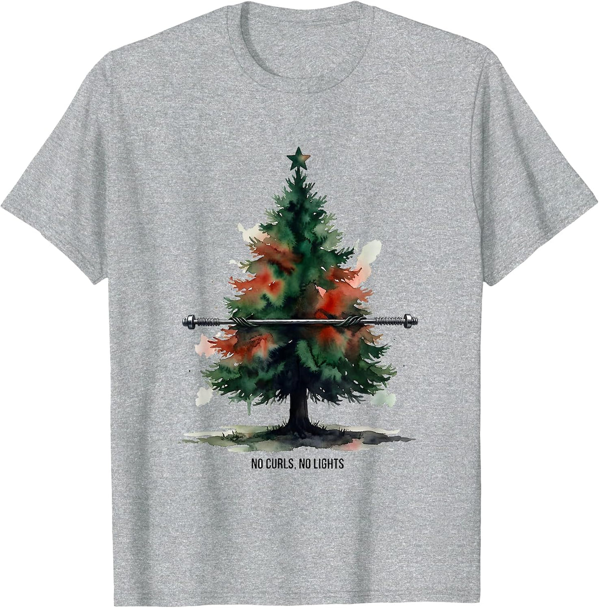 Men's No Curls No Lights Funny Gym Humor Christmas Workout T-Shirt - Heather Grey