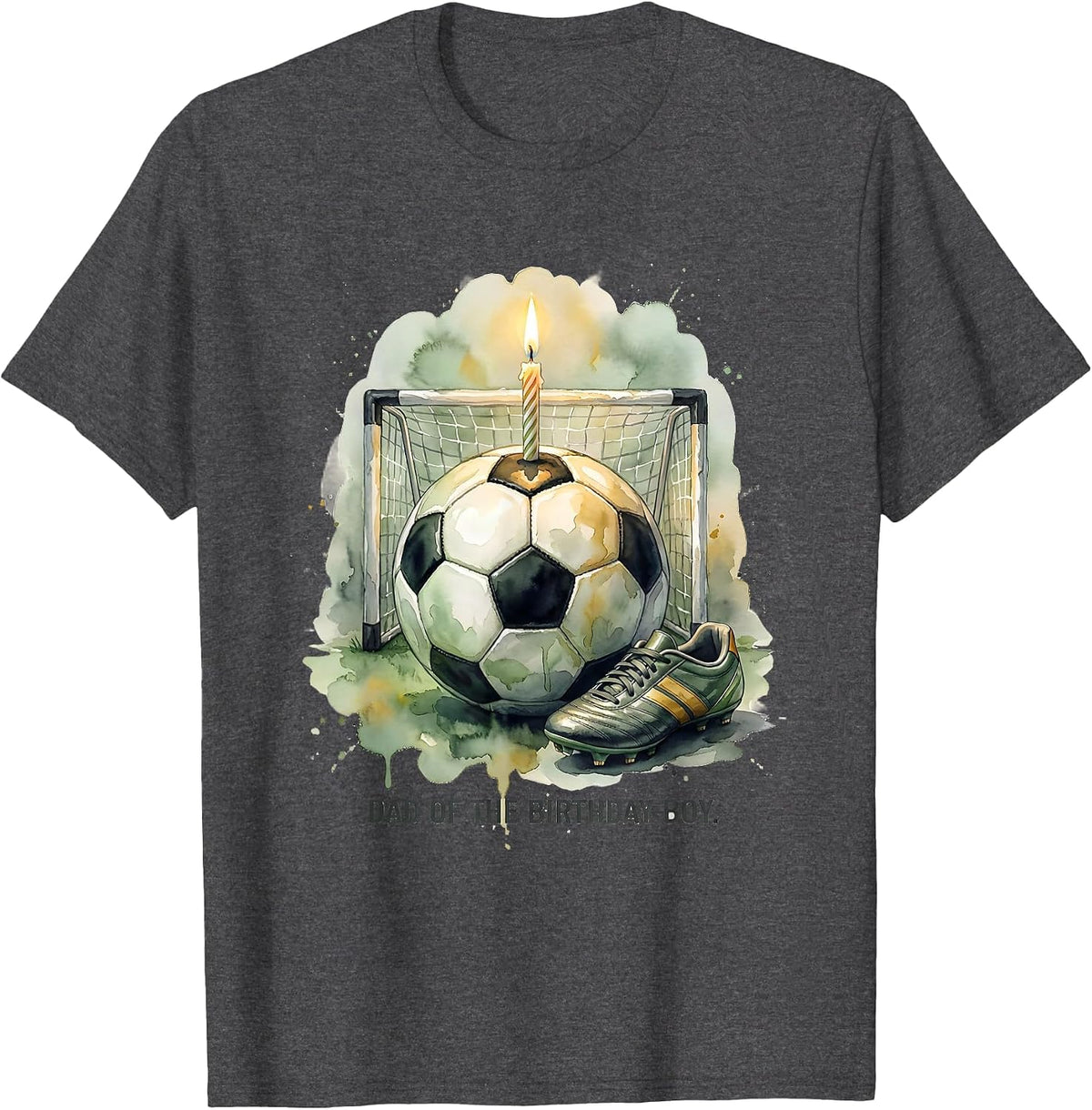 Dad of the Birthday Boy Watercolor Soccer Family Matching T-Shirt - Dark Heather Grey