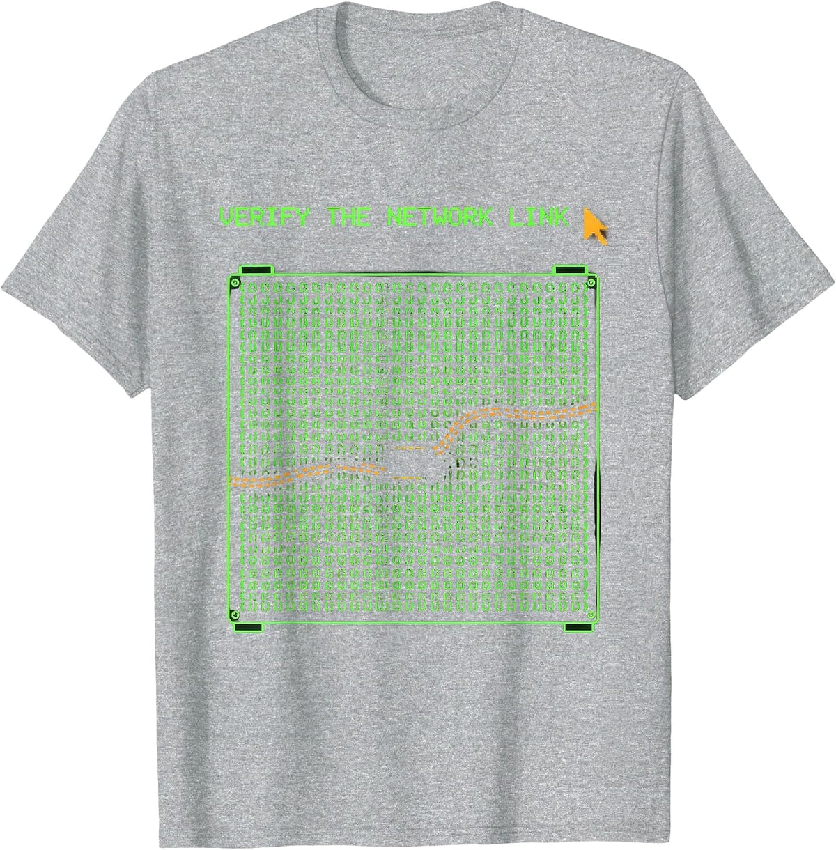 Men's Verify The Network Link Ascii Terminal Art Funny IT Tech T-Shirt - Heather Grey