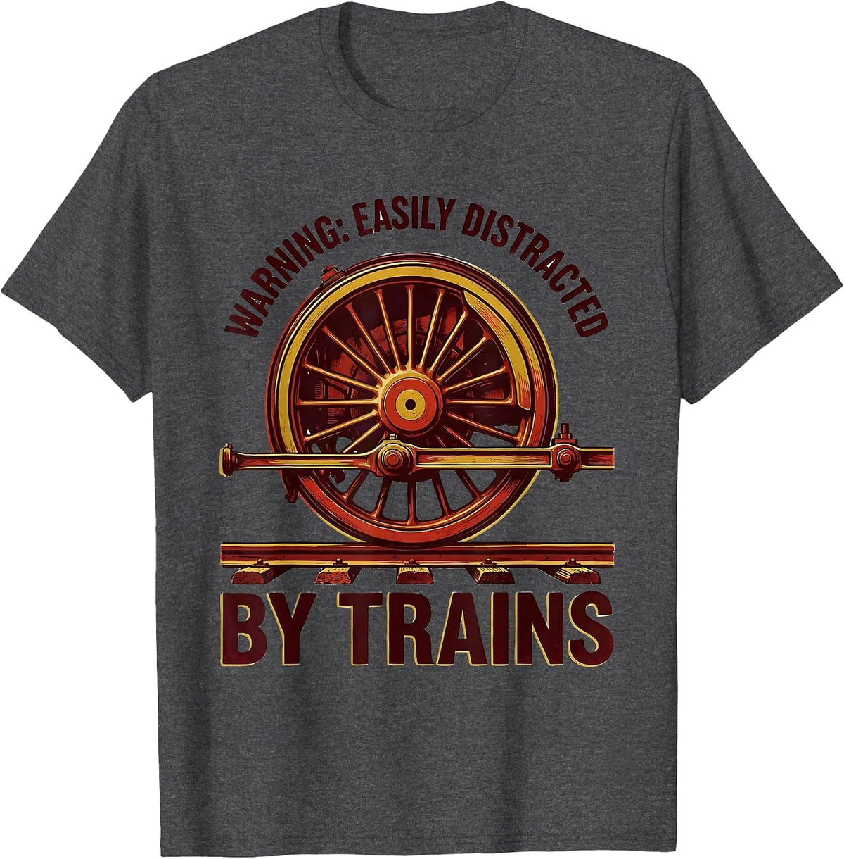 Warning Easily Distracted By Trains Retro Steam Train T-Shirt - Dark Heather Grey