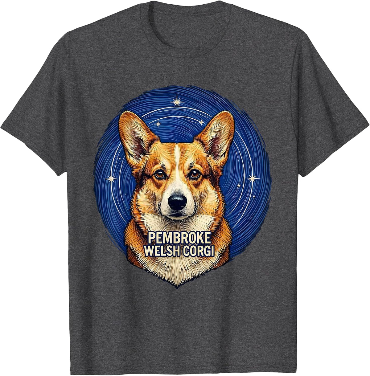 Pembroke Welsh Corgi Van Gogh Style Starry Night Portrait T-Shirt - Dark Heather Grey
