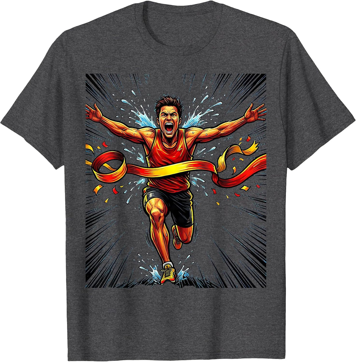 Finish Line Glory Race Tape Breaking Graphic T-Shirt - Dark Heather Grey