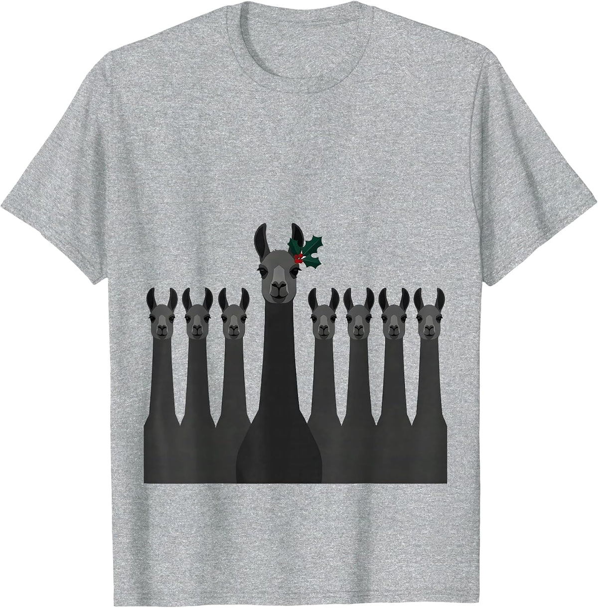 Men's Christmas Llama Alpaca Tiny Holly Sprig Minimalist T-Shirt - Heather Grey