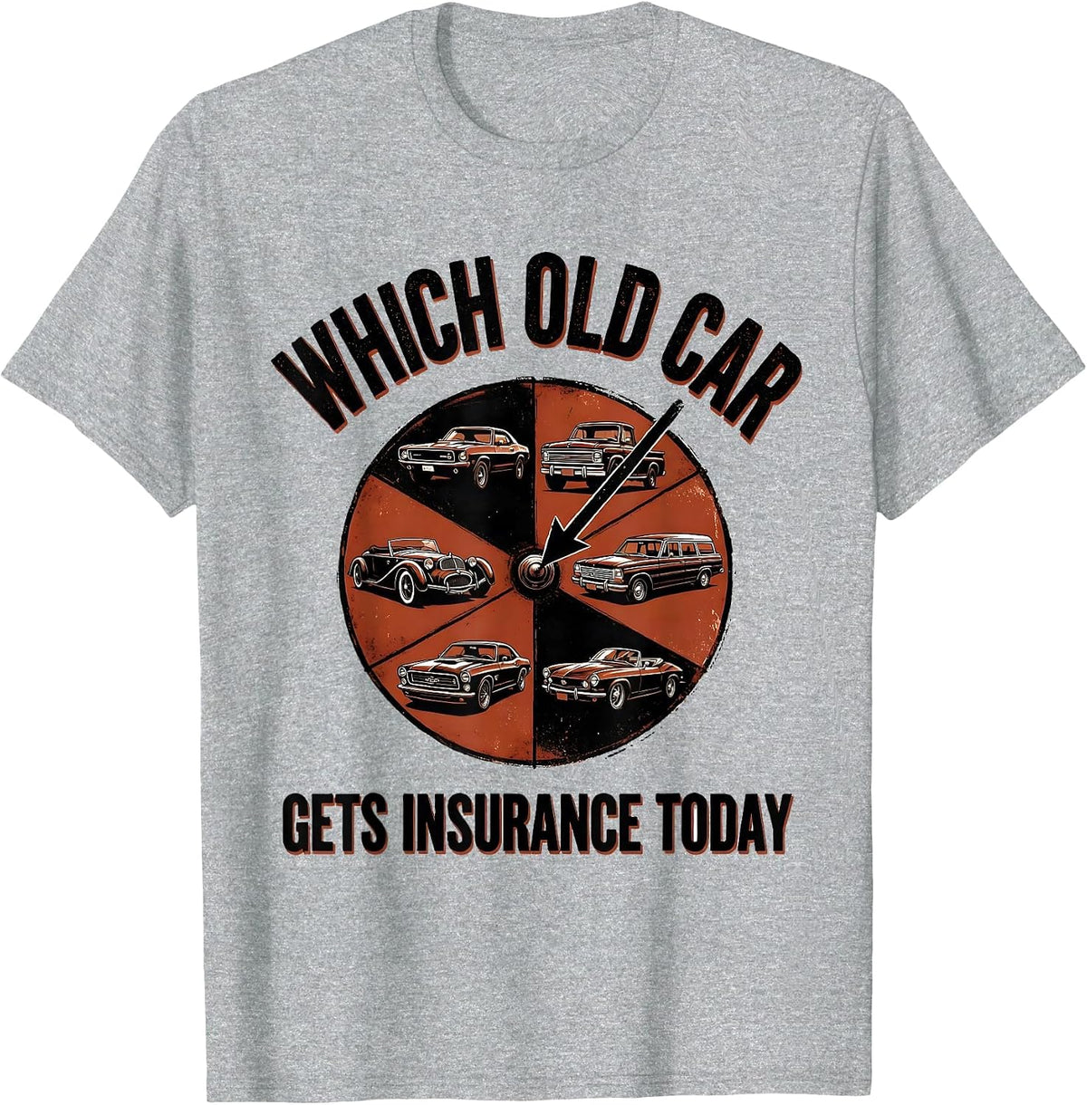 Men's Which Old Car Gets Insurance Today Funny Classic Car Guy T-Shirt - Heather Grey