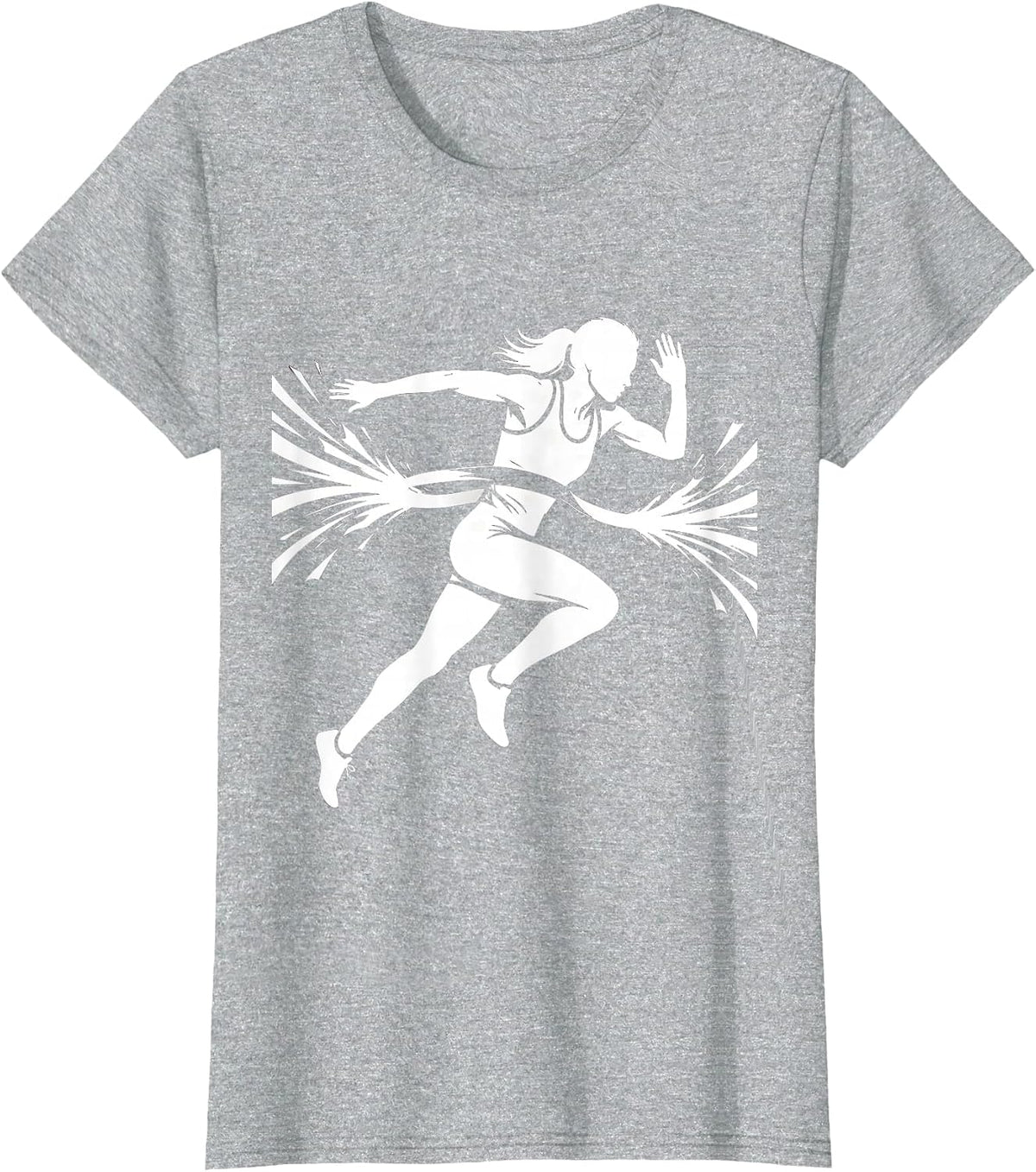 Woman Sprinter Bursting Through Finish Line T-Shirt - Heather Grey