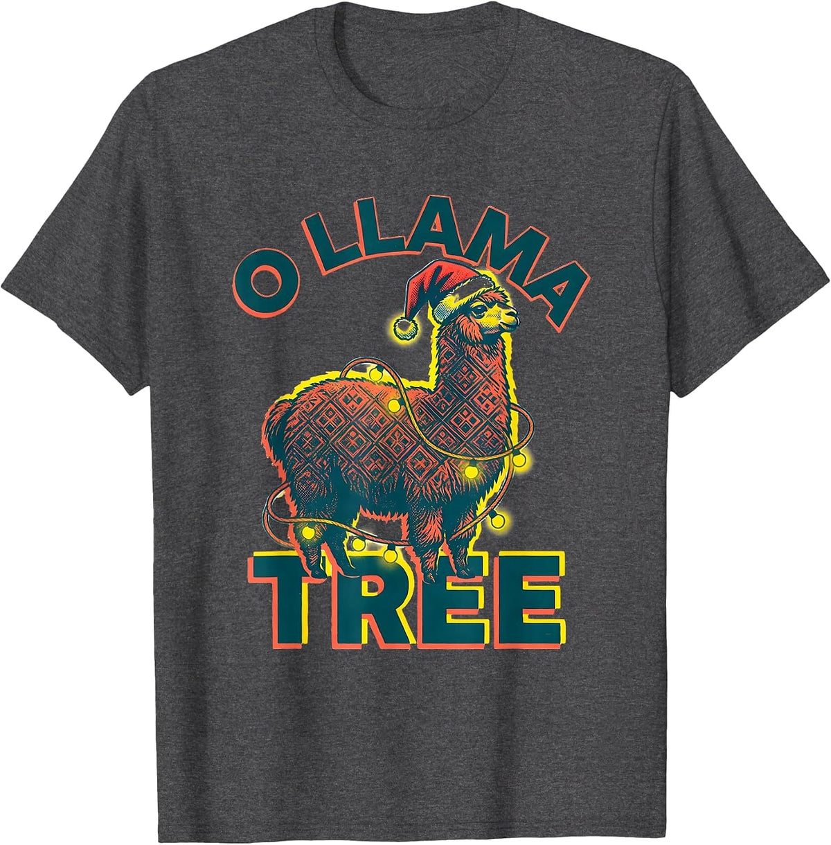 Men's O Llama Tree Funny Llama Lover Christmas Animal Humor T-Shirt - Dark Heather Grey