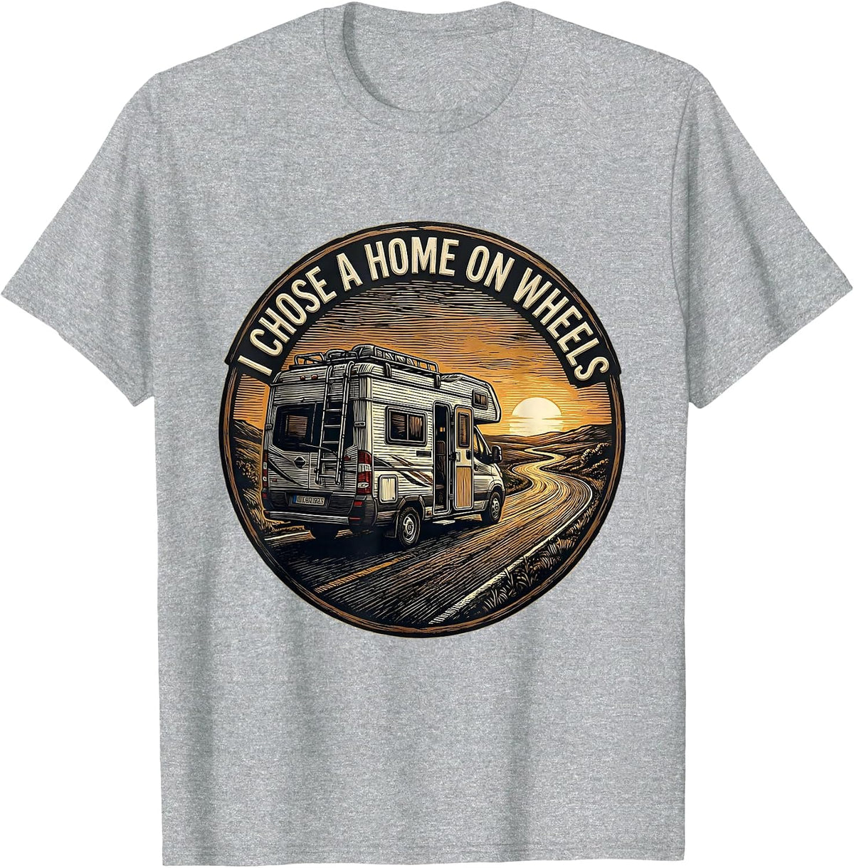 Men's I Chose A Home On Wheels Vintage Van Life Nomad Road Trip T-Shirt - Heather Grey