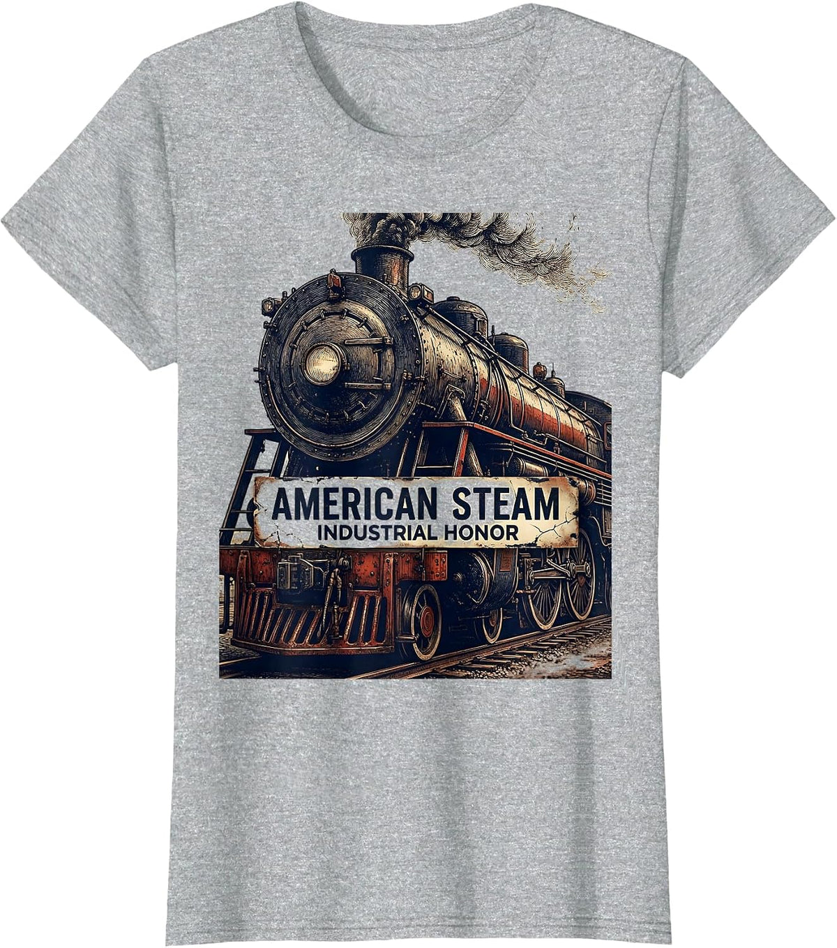 American Steam Industrial Honor Distressed Train Enthusiast T-Shirt - Heather Grey
