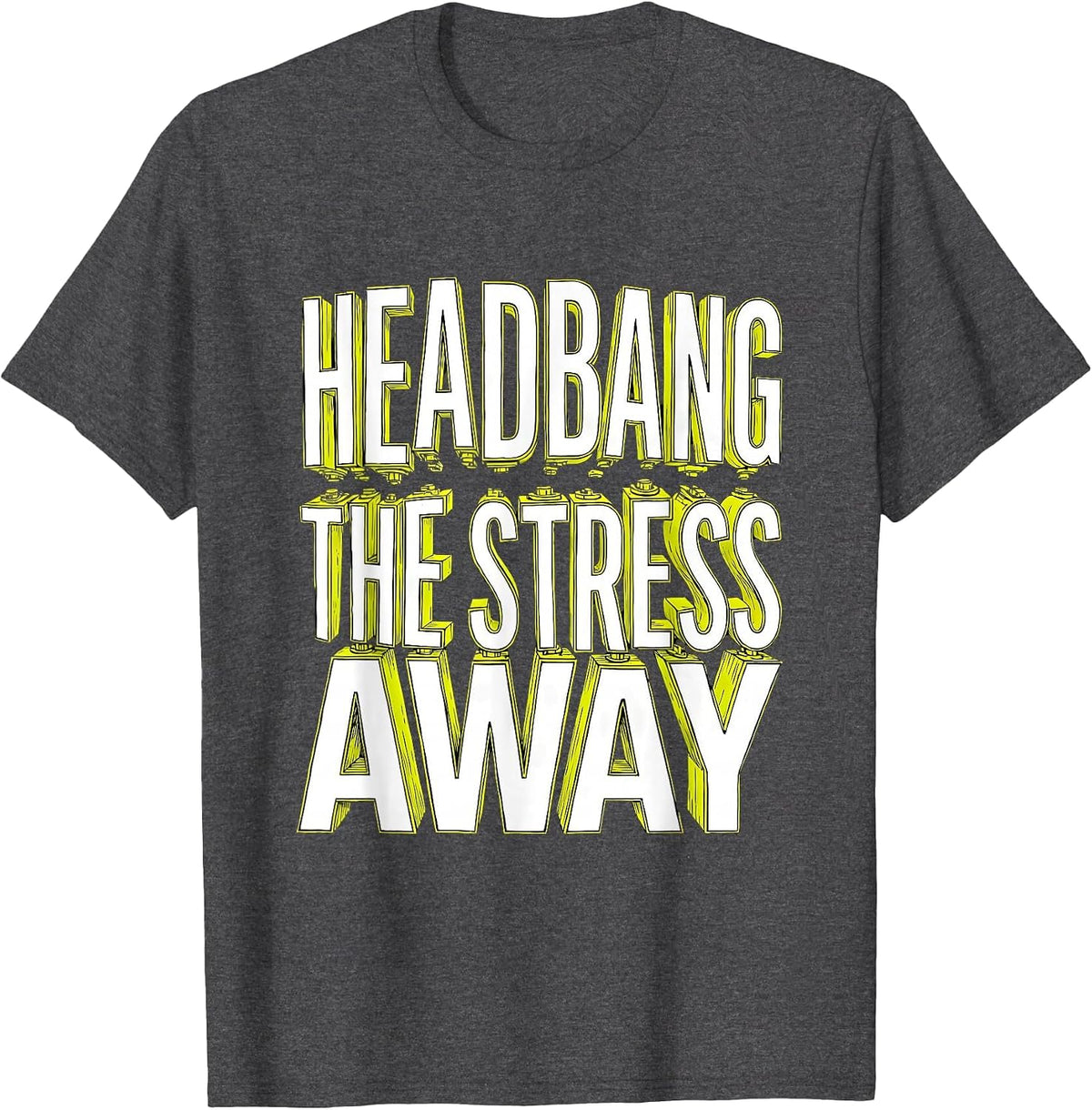 Men's Headbang the Stress Away Rock Music Design T-Shirt - Dark Heather Grey