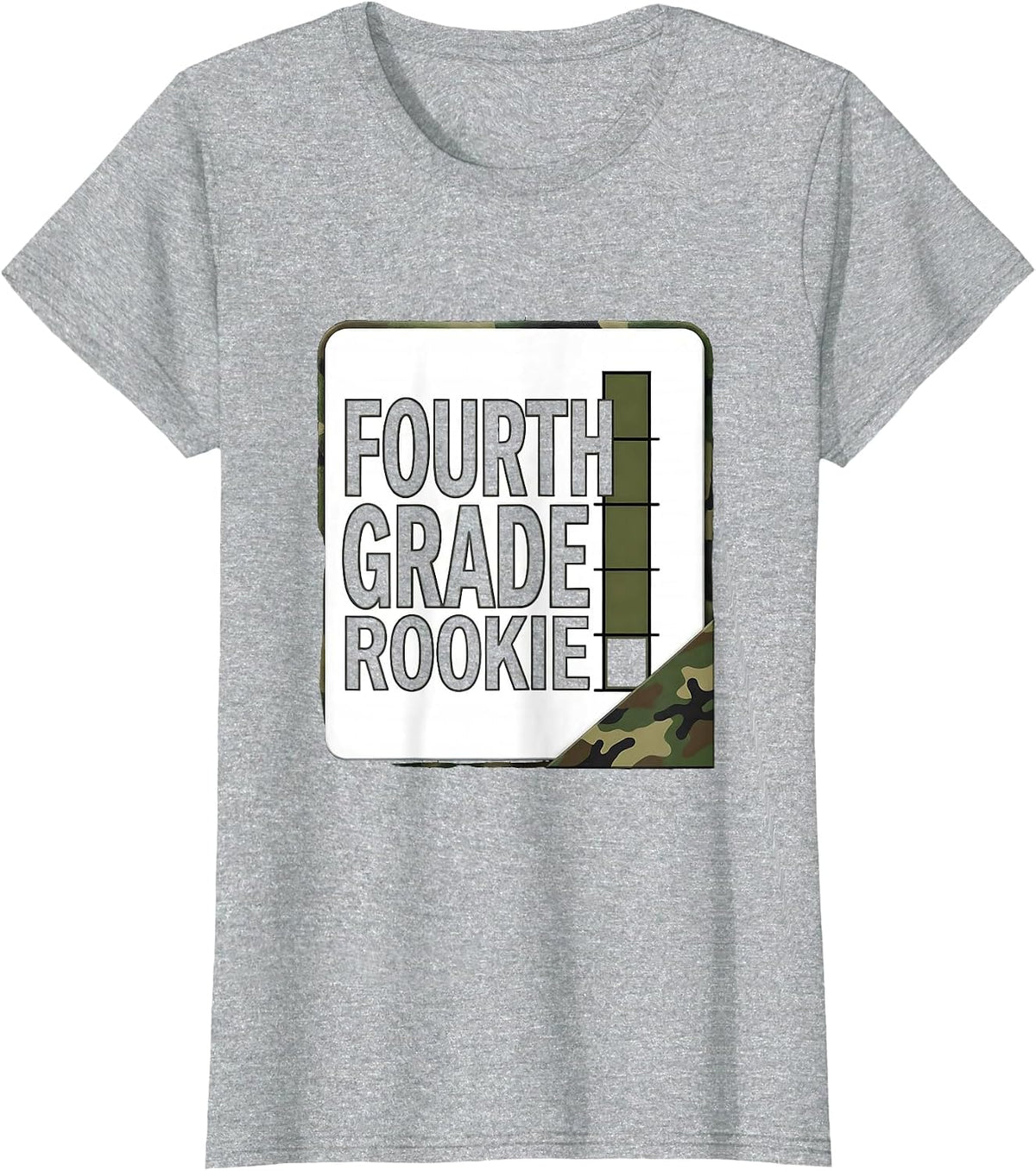 Fourth Grade Rookie Camo Back To School Boys Teacher T-Shirt - Heather Grey