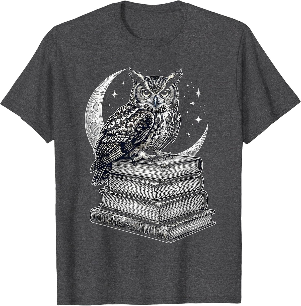 Men's Paraprofessional Owl on Textbooks Night Design T-Shirt - Dark Heather Grey