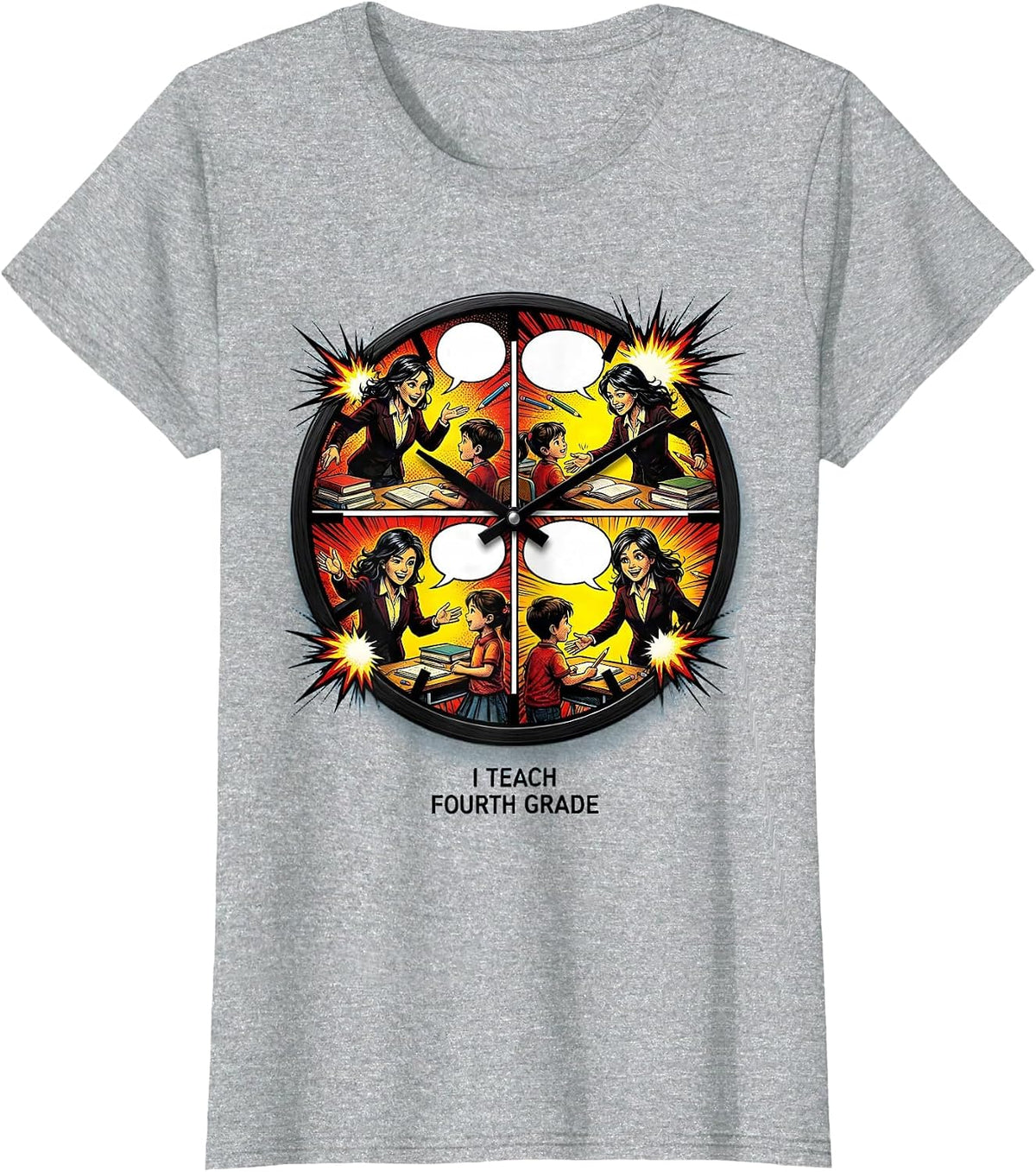 Women's I Teach Fourth Grade Comic Book Teacher Back To School Staff T-Shirt - Heather Grey