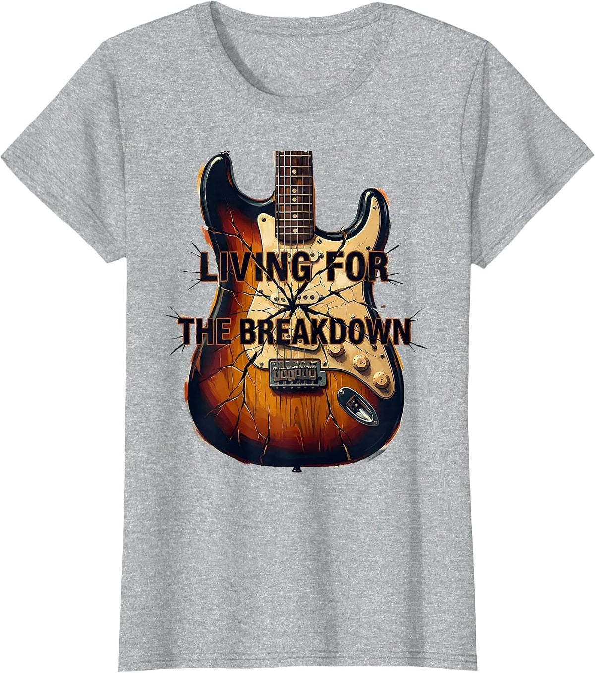 Living for the Breakdown Rock Music Design T-Shirt - Heather Grey