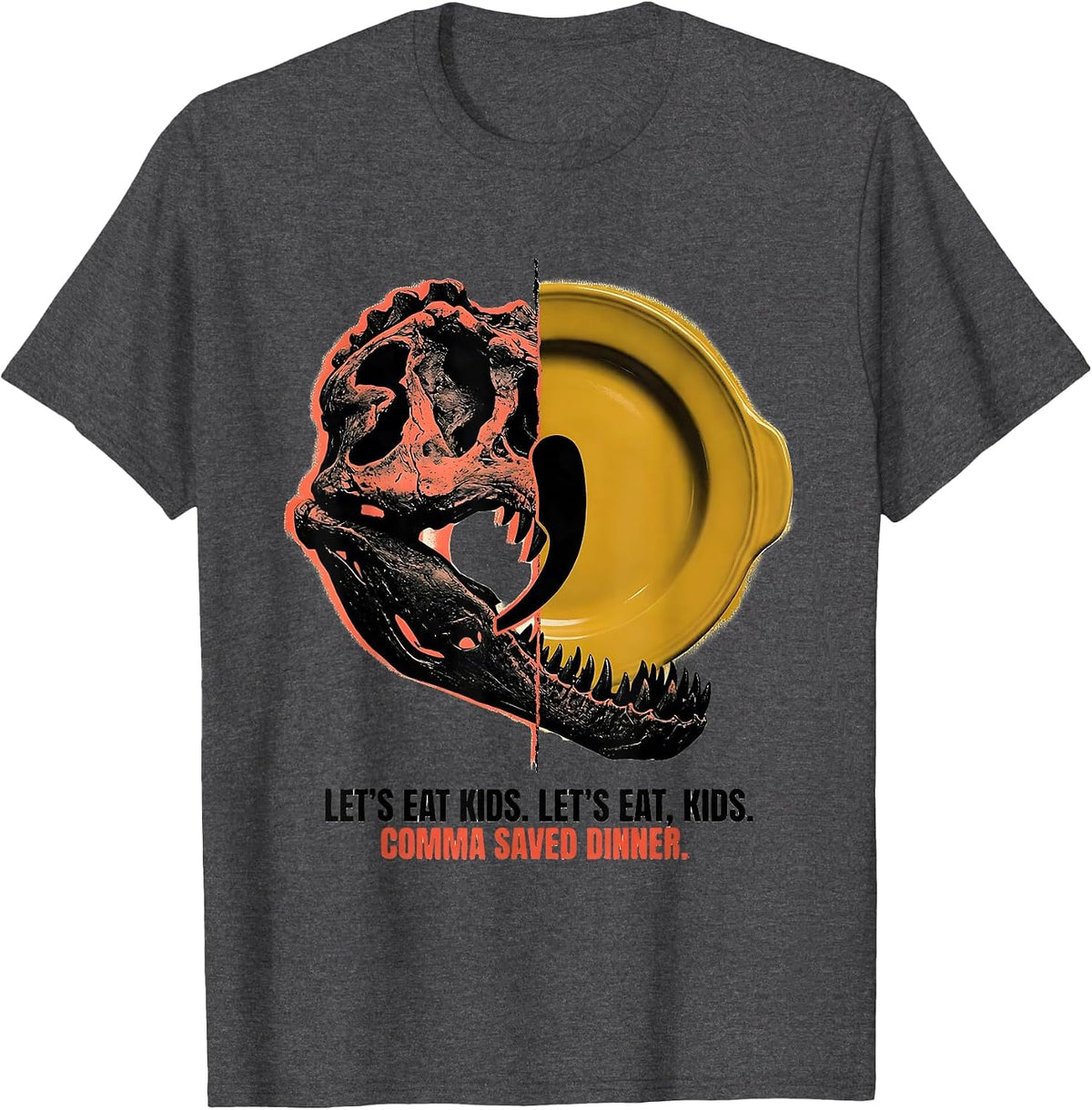 Let's Eat Kids Comma Saved Dinner Funny Grammar Teacher T-Shirt - Dark Heather Grey