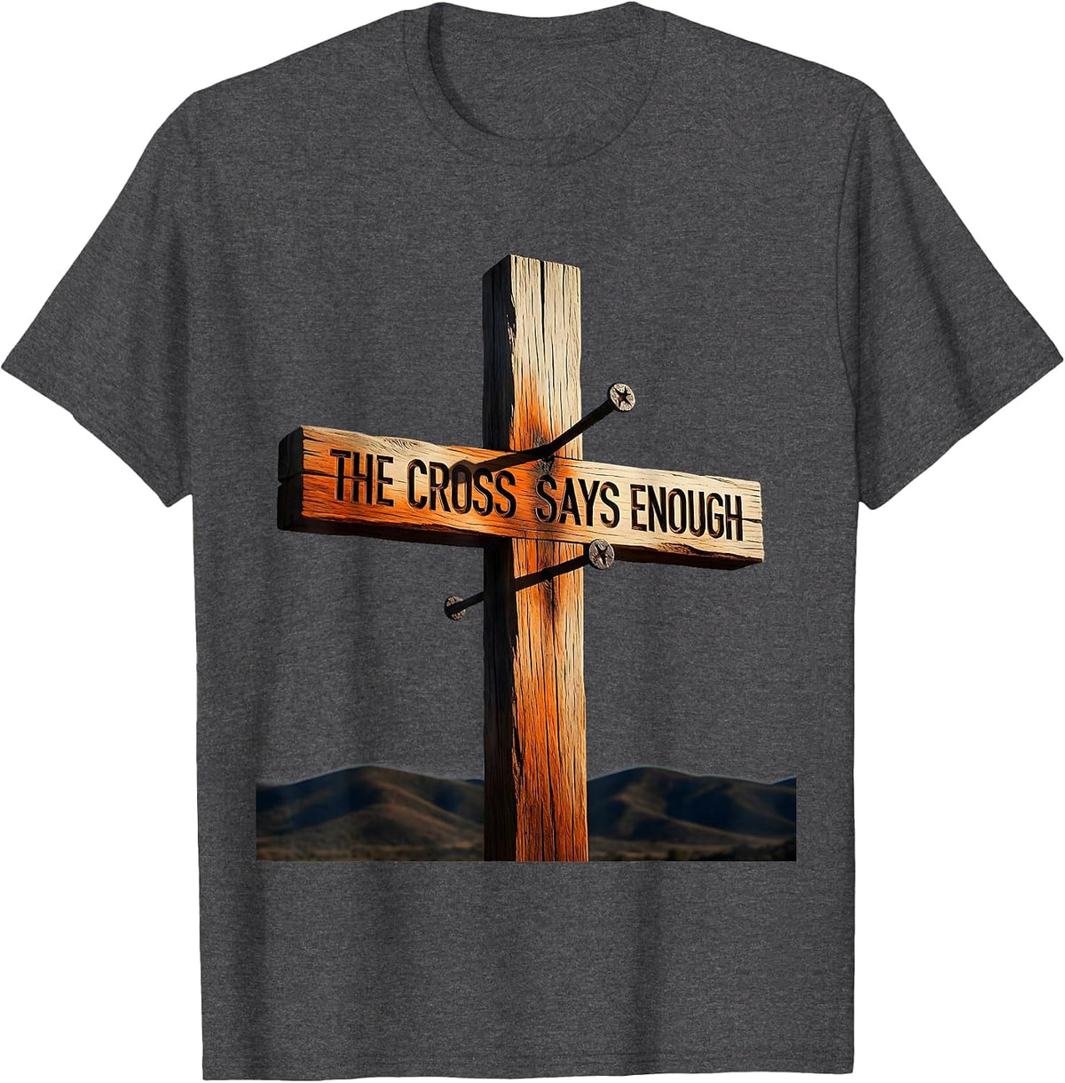 3 Nails Cross The Cross Says Enough Design T-Shirt - Dark Heather Grey