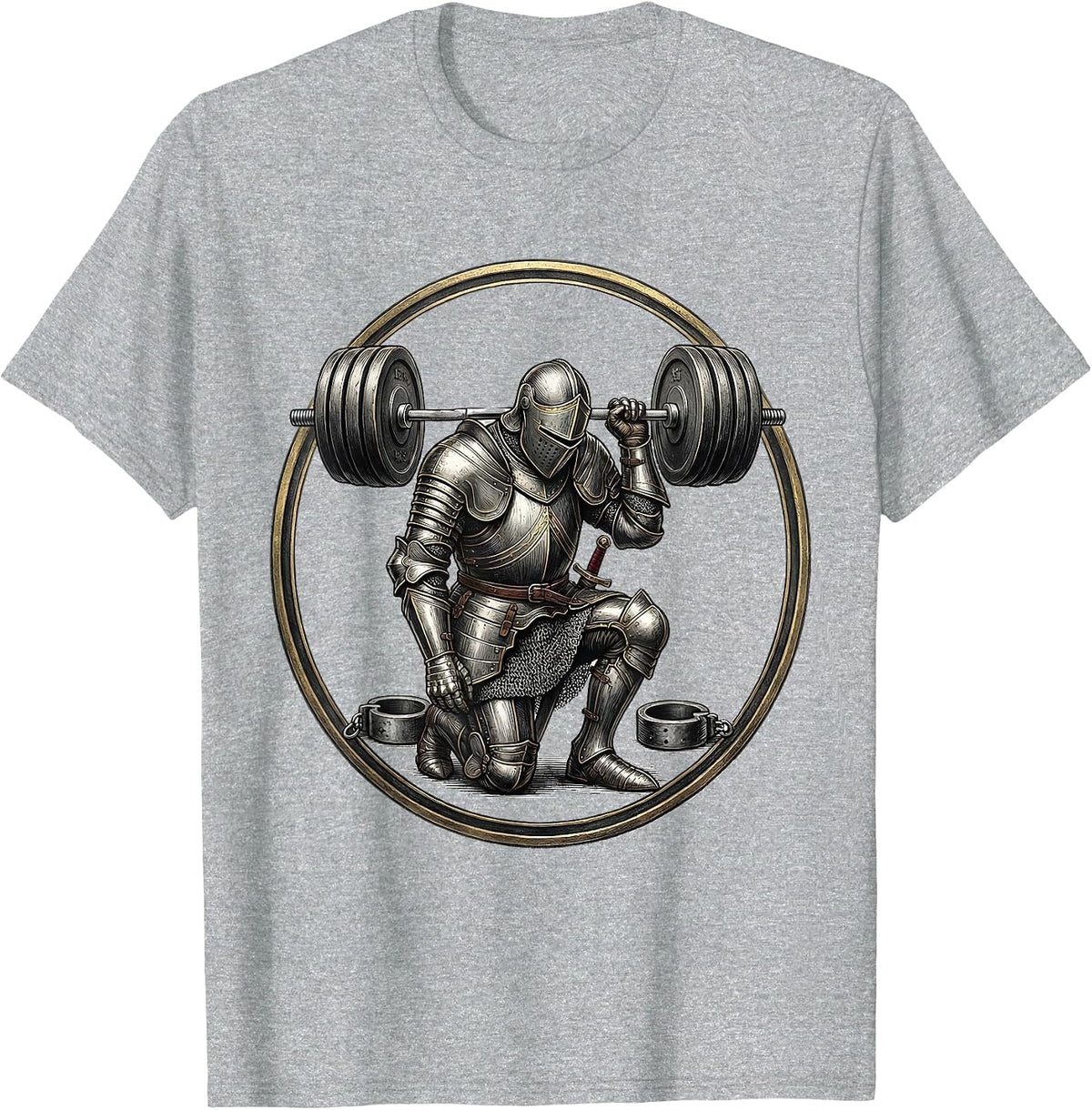 Men's Knight Weightlifter Gym Humor Medieval Workout T-Shirt - Heather Grey