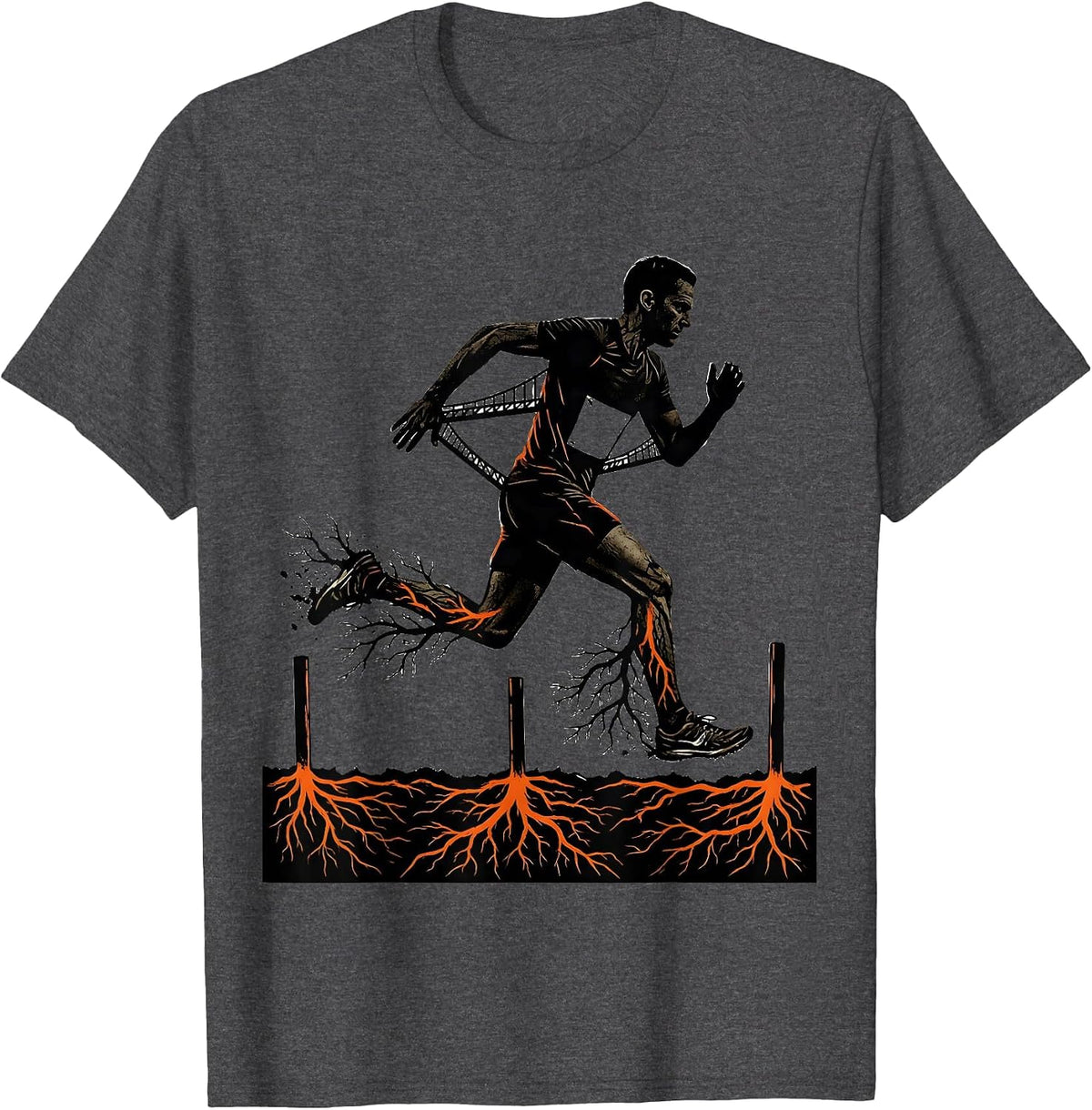 Men's Runner Stencil Mid-Stride Cross Country Running Humor T-Shirt - Dark Heather Grey