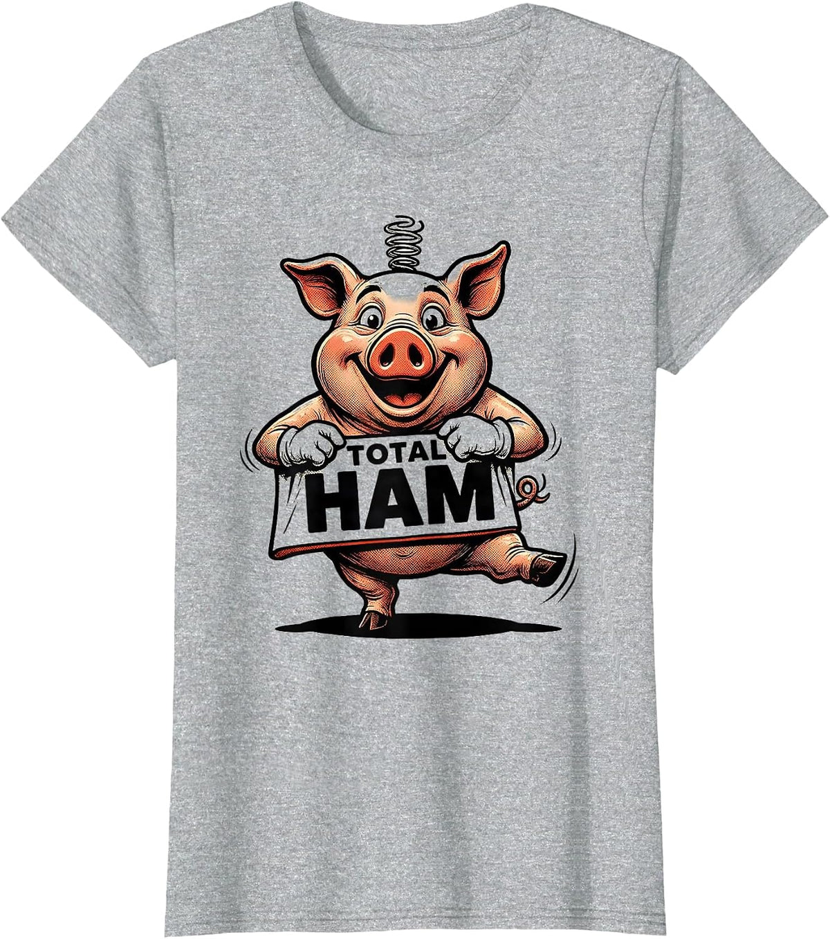 Total Ham Retro Cartoon Pig Lover Farm Animal Humor T-Shirt - Heather Grey