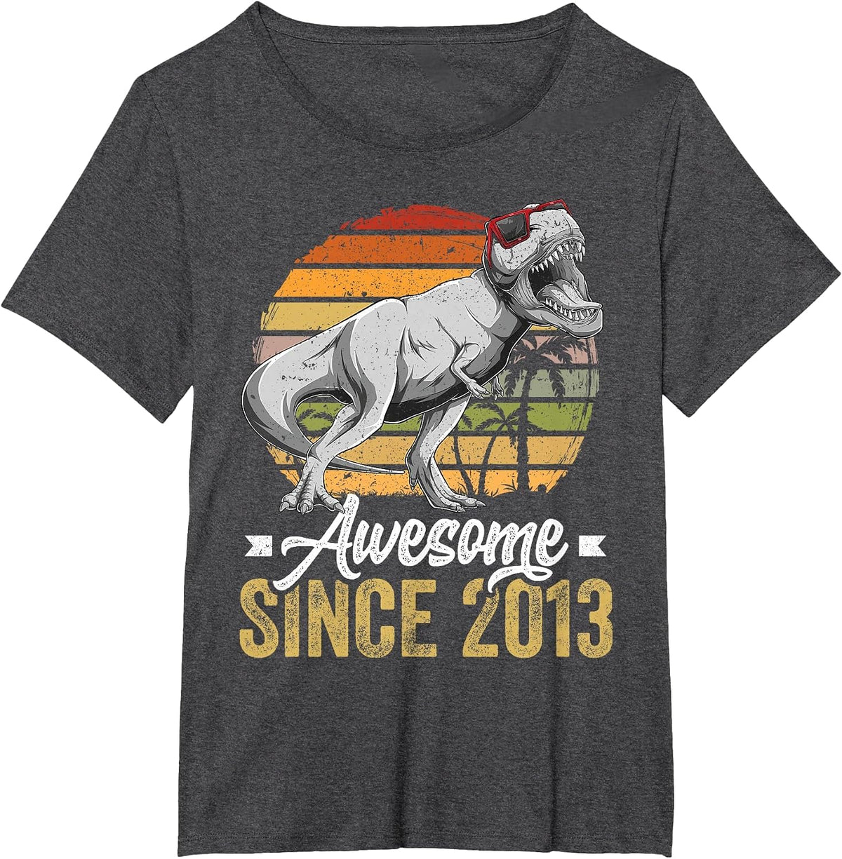 Awesome Since 2013 13 Years Old 13th Birthday Trex Dinosaur T-Shirt - Dark Heather Grey