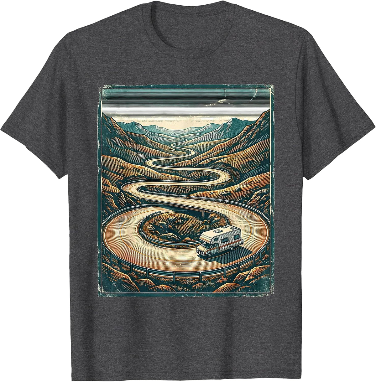 Retro Van Life Scenic Road Trip Camper Van Nostalgia T-Shirt - Dark Heather Grey
