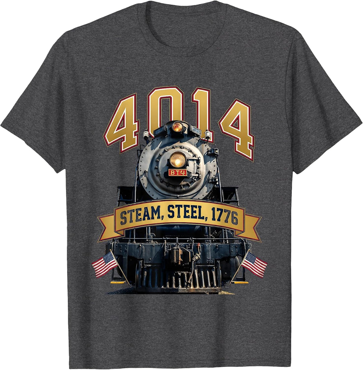 Steam Steel 1776 Big Boy Locomotive Design T-Shirt - Dark Heather Grey
