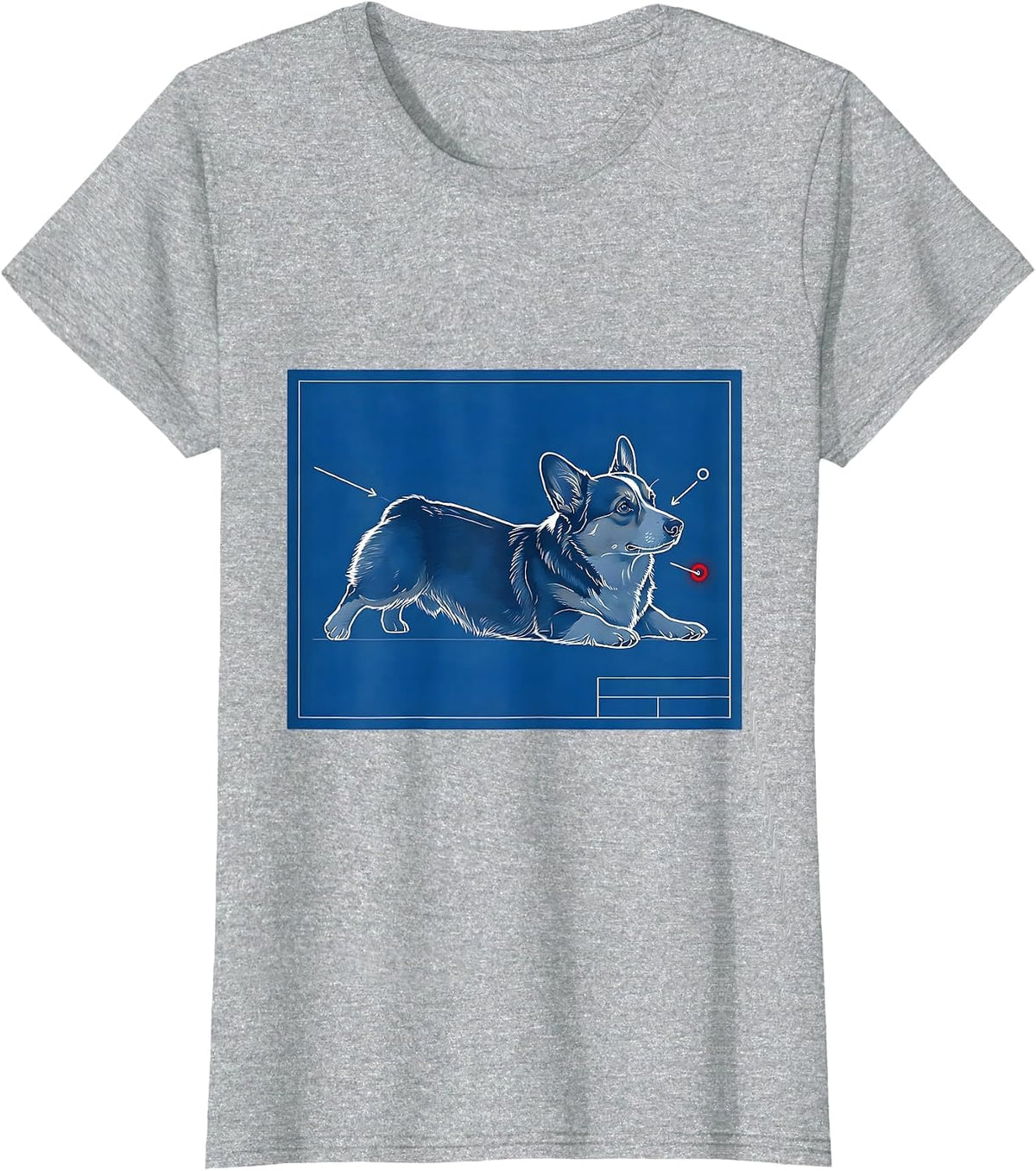 Women's Corgi Sploot Technical Blueprint Funny Corgi Lover T-Shirt - Heather Grey