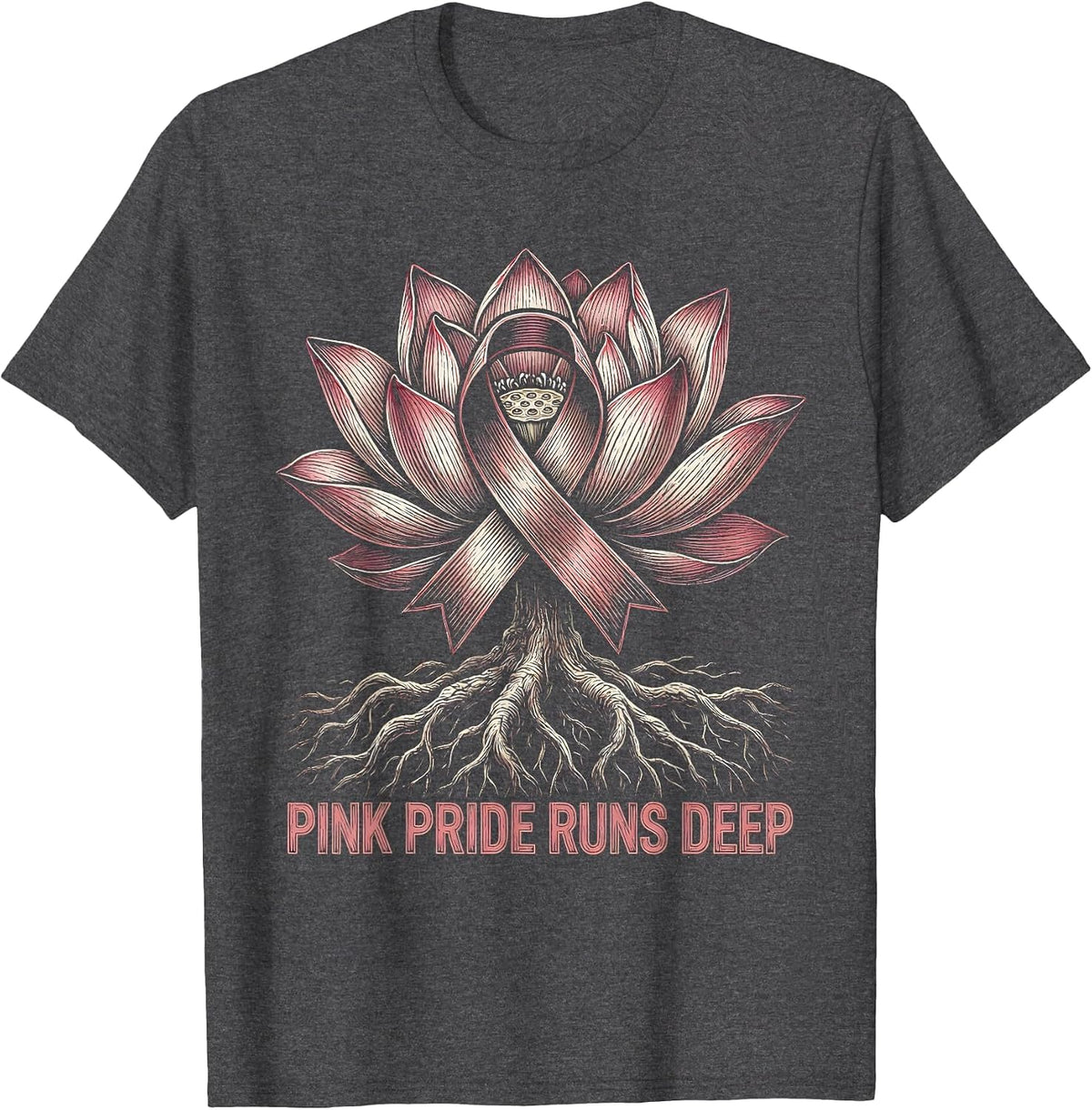 Men's Pink Pride Runs Deep Breast Cancer Awareness T-Shirt - Dark Heather Grey