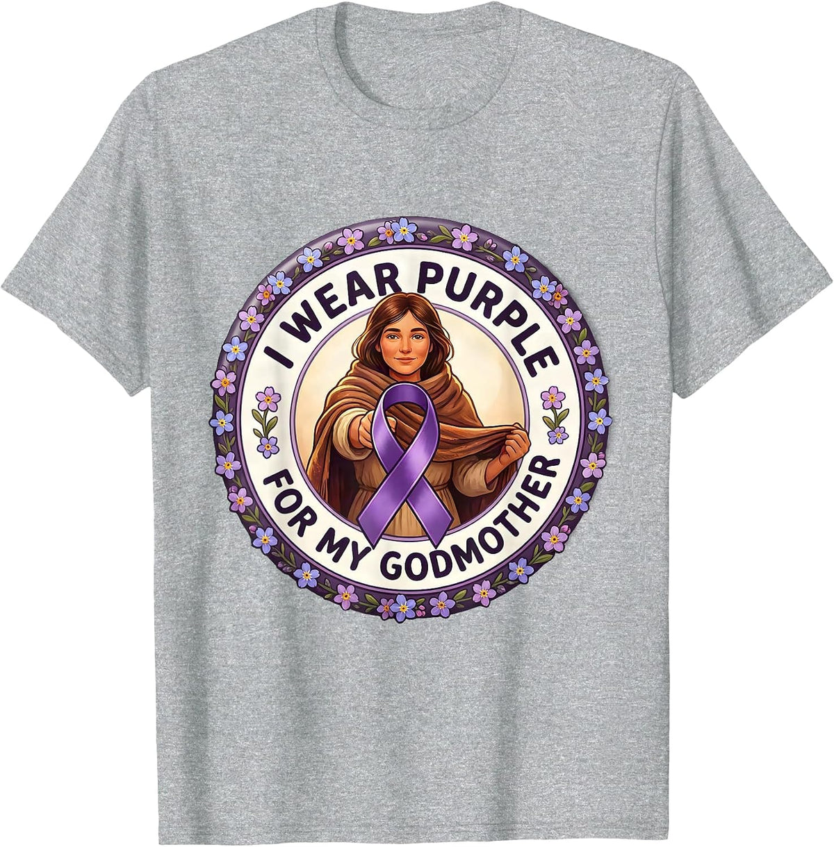 Men's I Wear Purple For My Godmother Sentimental Alzheimer's T-Shirt - Heather Grey