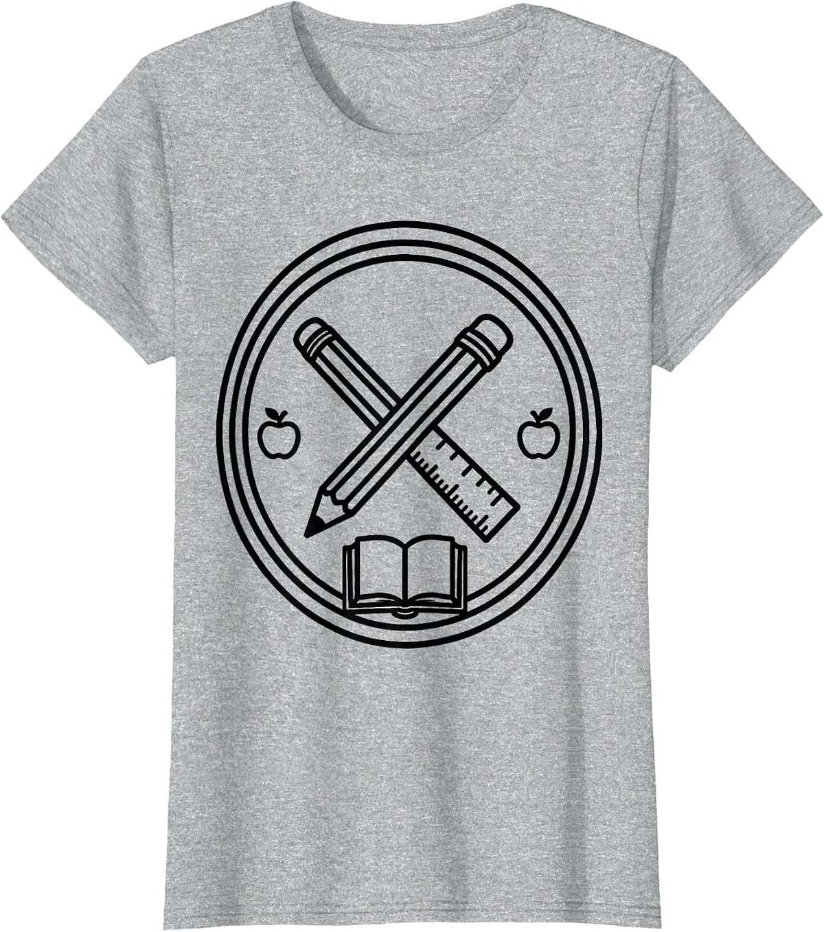4th Grade Teacher Pencil Ruler Crest Design T-Shirt - Heather Grey
