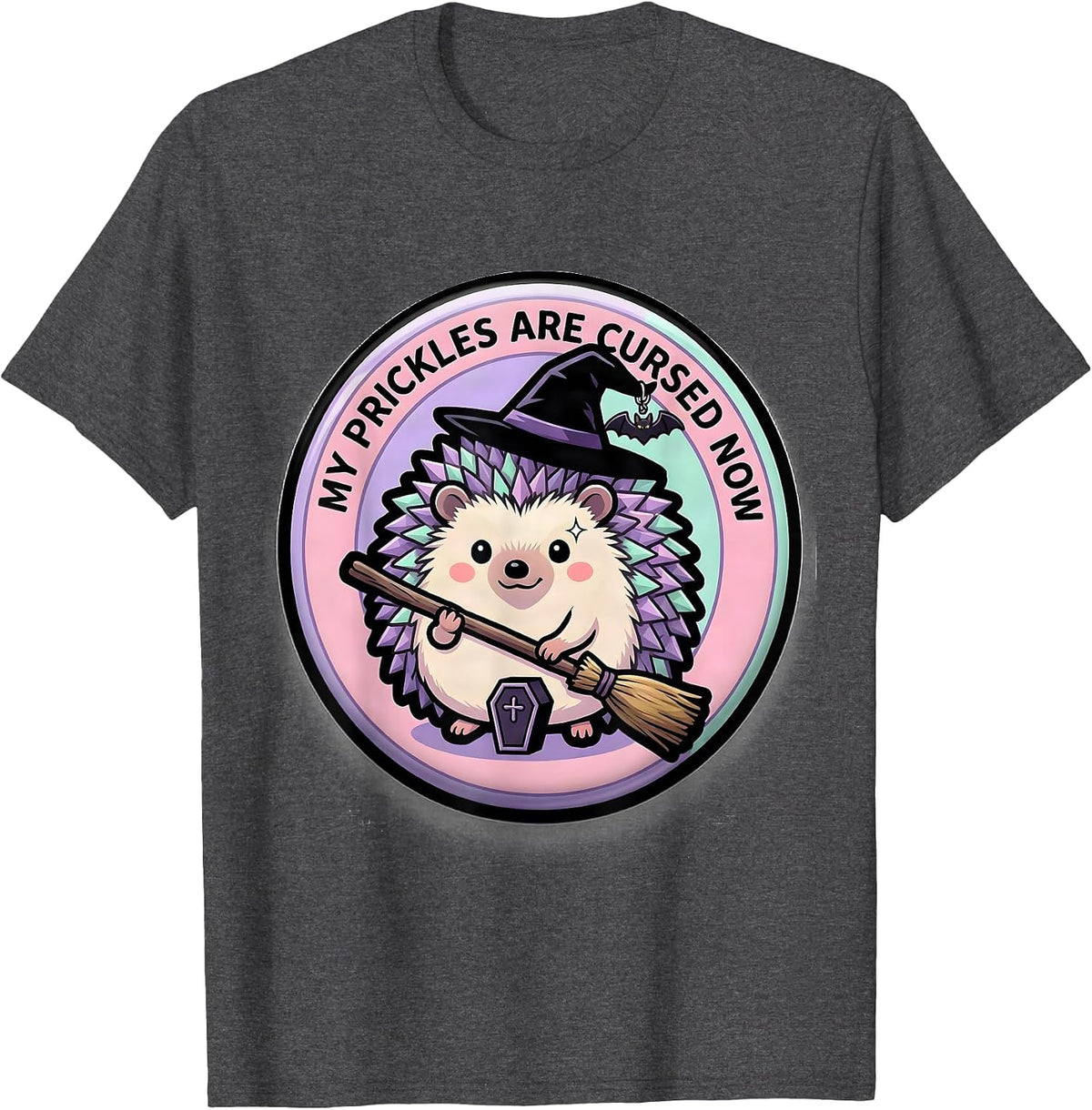 Men's My Prickles Are Cursed Now Pastel Goth Kawaii Hedgehog Witch T-Shirt - Dark Heather Grey