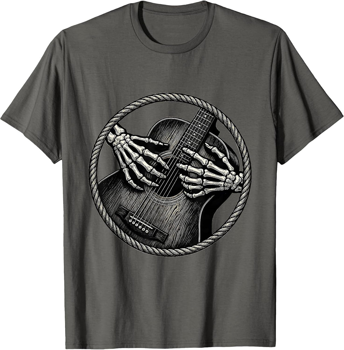 Skeleton Hands Strumming Acoustic Guitar T-Shirt - Asphalt Grey