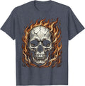 Flaming Skull Fire Art Graphic Design T-Shirt - Heather Blue