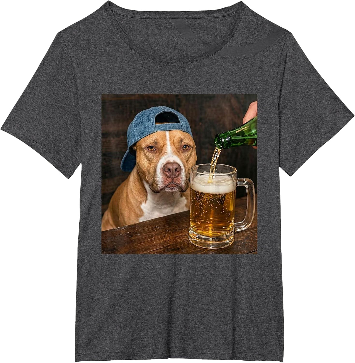 Pitbull Drinking Beer Funny Pitbull Dog Meme T-Shirt - Dark Heather Grey