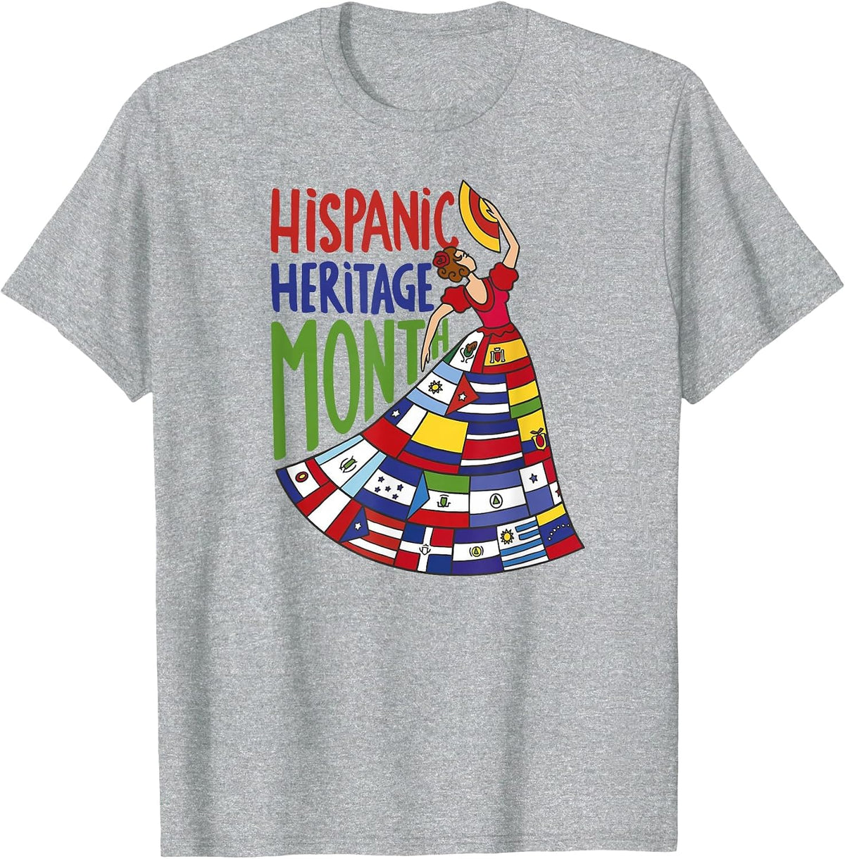 Hispanic Heritage Month Latino Countries Flags Flamenco T-Shirt - Heather Grey