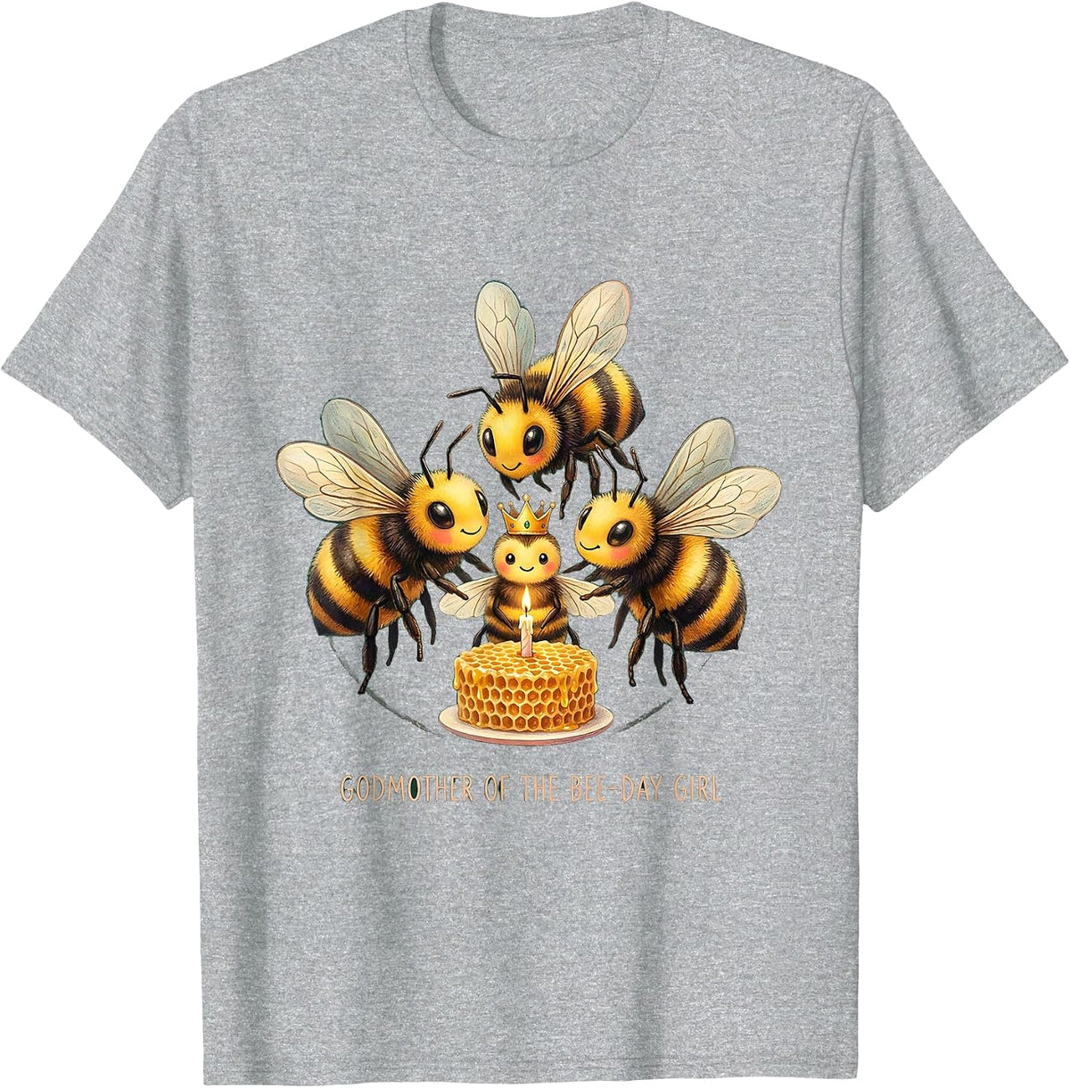 Men's Godmother of the Bee-Day Girl Storybook Birthday Matching T-Shirt - Heather Grey