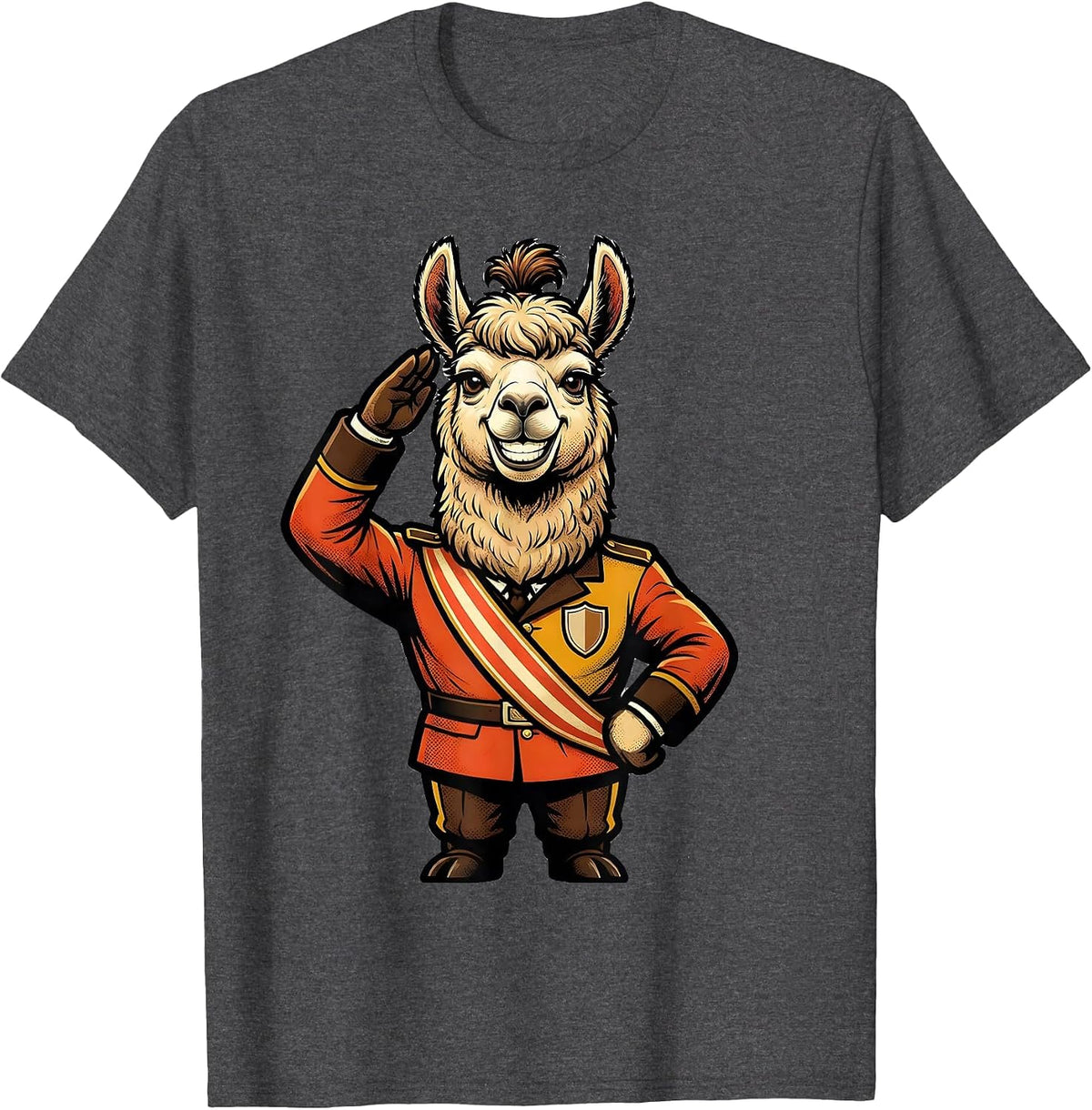 Men's Oversized-Head Llama Retro Advertising Mascot Novelty T-Shirt - Dark Heather Grey