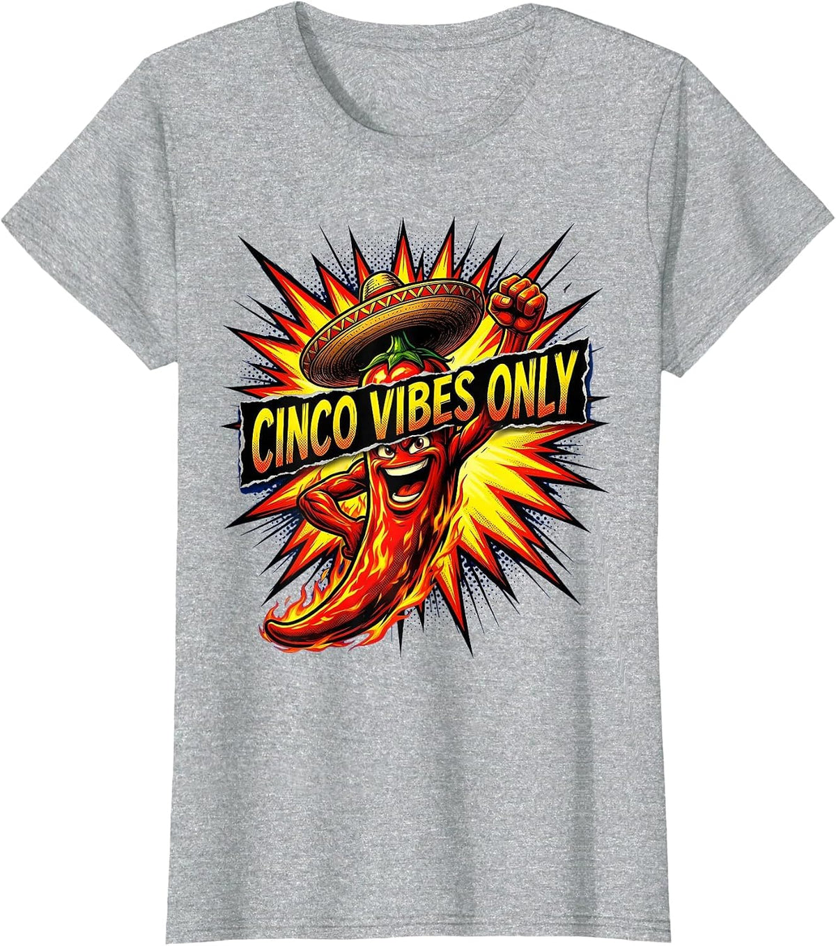 Cinco Vibes Only Cinco de Mayo Fiesta Design T-Shirt - Heather Grey