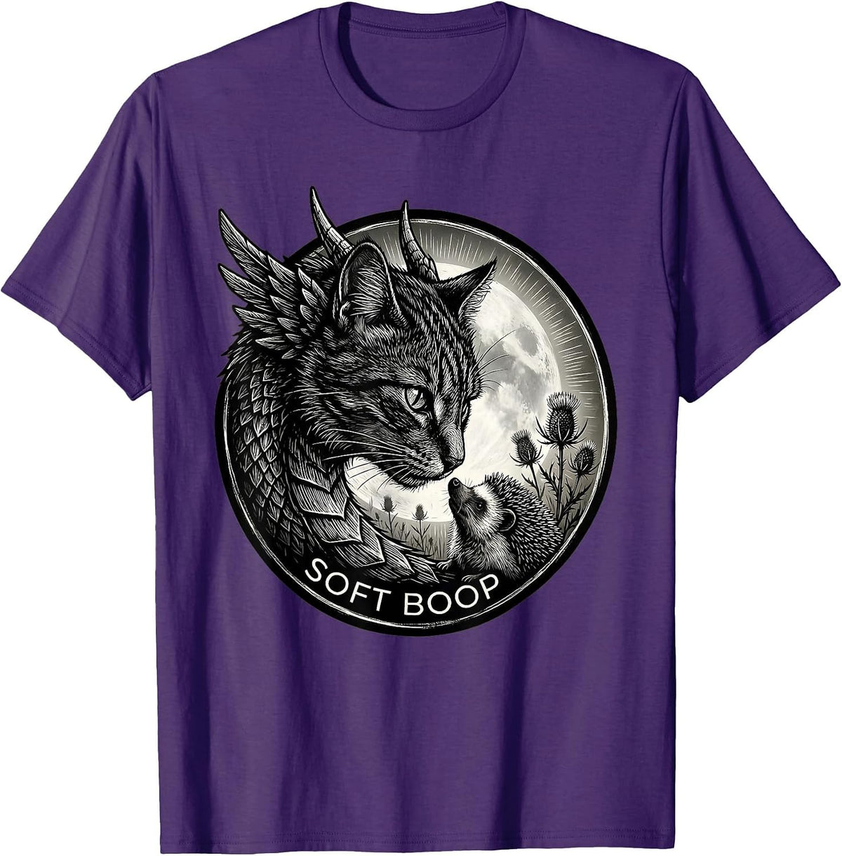 Men's Soft Boop Scratchboard Dragon Cat Fantasy Humor T-Shirt - Purple