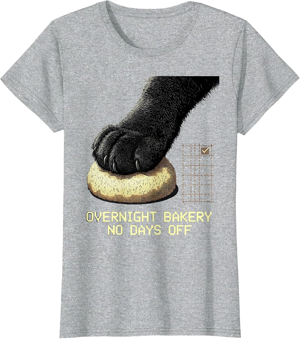 Overnight Bakery No Days Off Funny Black Cat Baking Humor T-Shirt - Heather Grey