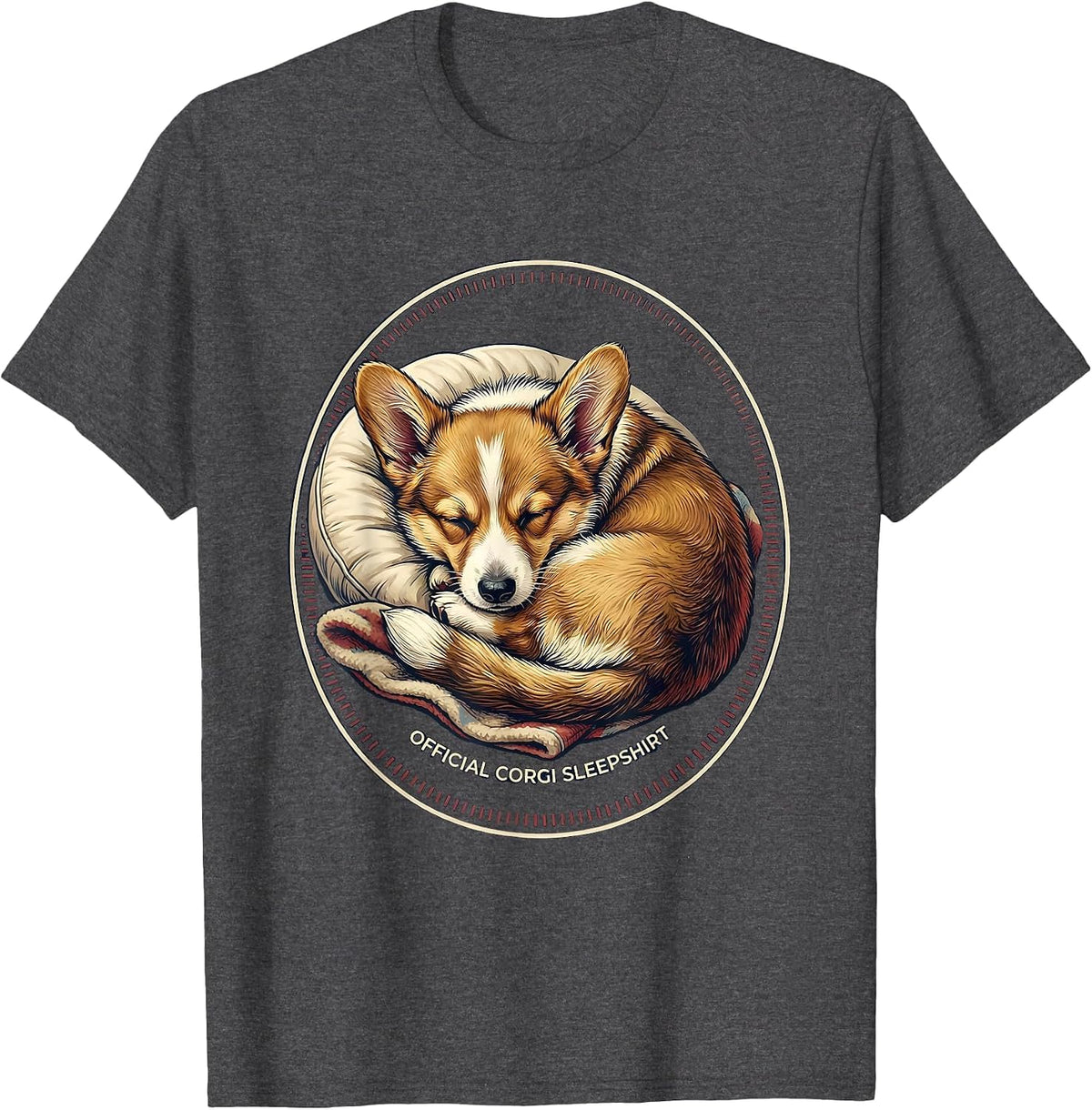 Official Corgi Sleepshirt Napping Pajamas Dog Lover T-Shirt - Dark Heather Grey