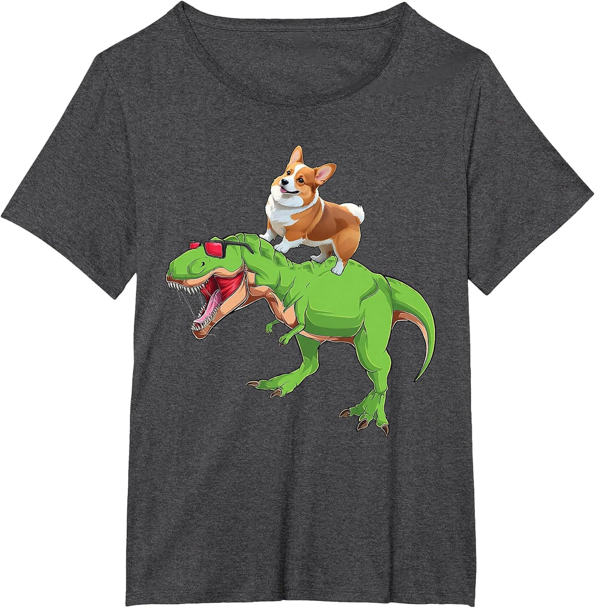 Corgi Riding Dinosaur T Rex Dog Funny Corgi Space Kids Boys T-Shirt - Dark Heather Grey