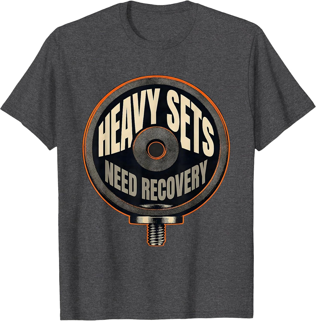Heavy Sets Need Recovery Funny Gym Workout Weightlifting T-Shirt - Dark Heather Grey