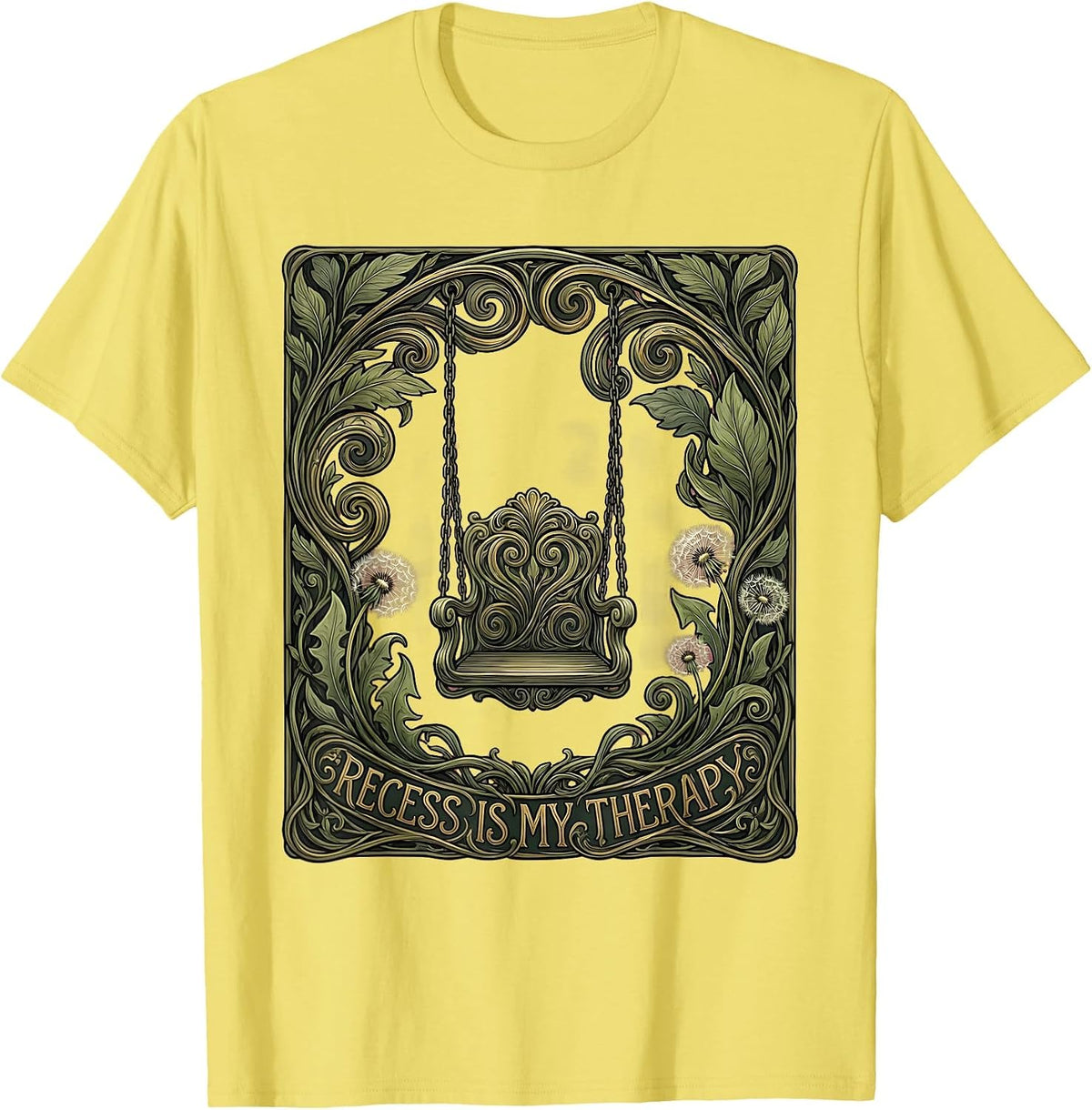 Men's Recess Is My Therapy 5th Grade Teacher Design T-Shirt - Lemon Yellow
