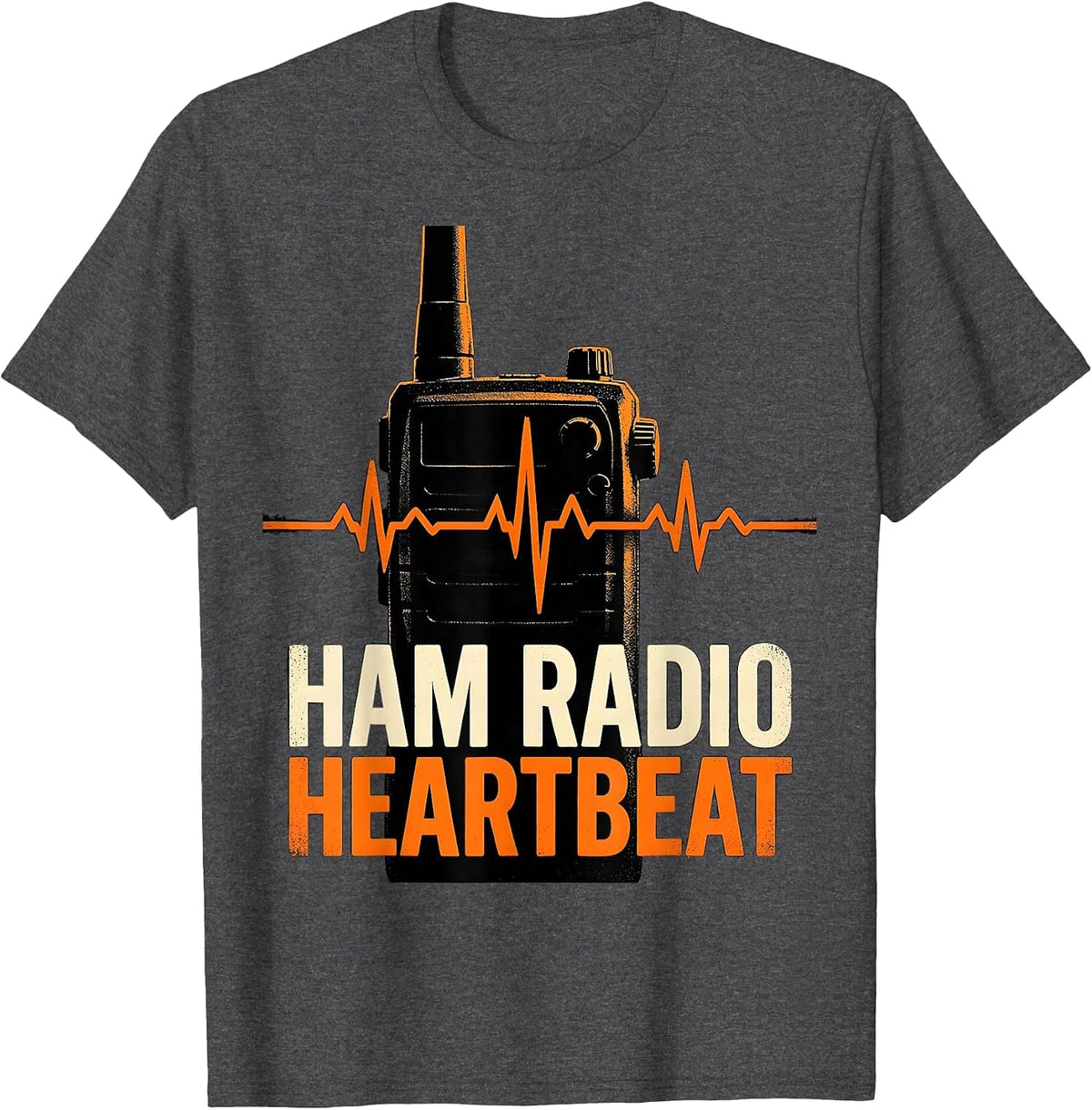 Ham Radio Heartbeat Stencil Graphic Radio Enthusiast Hobby T-Shirt - Dark Heather Grey