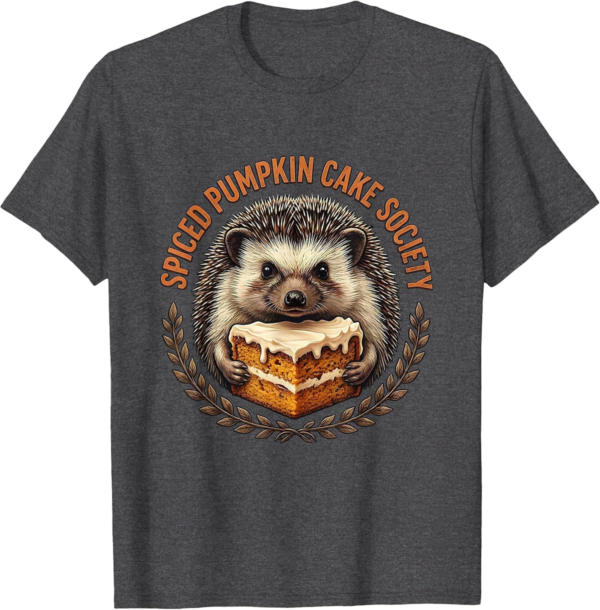 Spiced Pumpkin Cake Society Vintage Hedgehog Cozy Fall T-Shirt - Dark Heather Grey