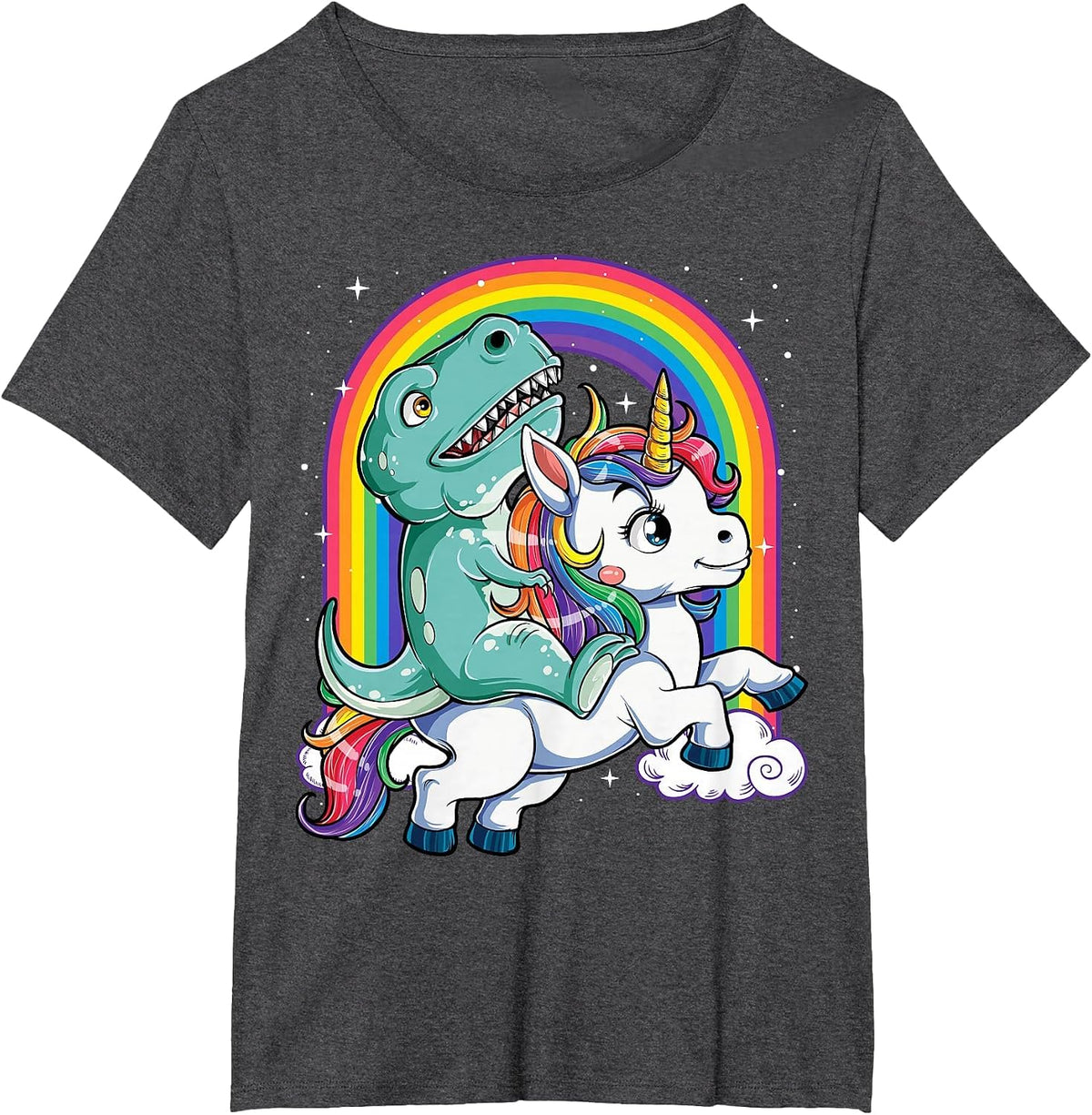 Dinosaur Riding Unicorn Funny T-rex Boys Men Rainbow Galaxy T-Shirt - Dark Heather Grey